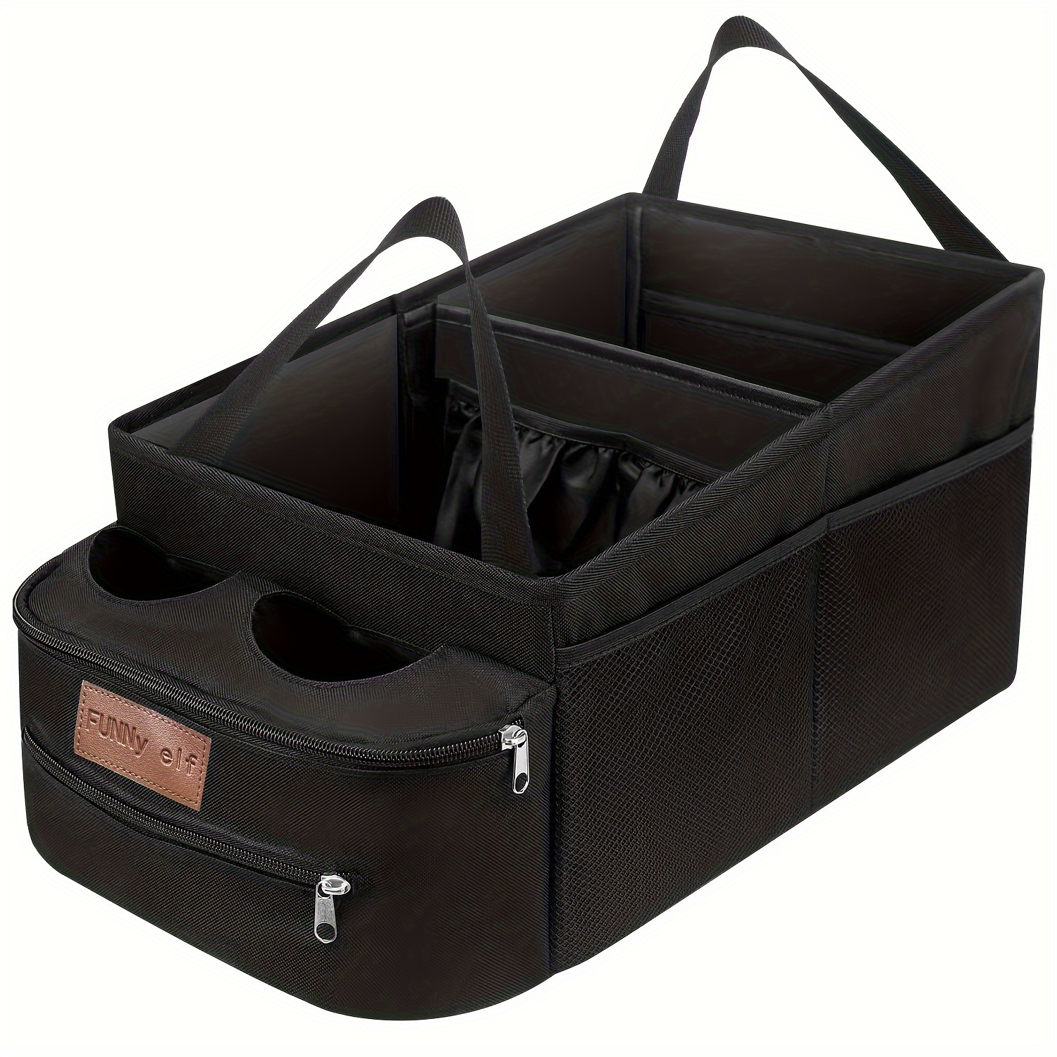 

1pc Passenger Seat Organizer, Collapsible Car Storage Box With Partitions & 2 Cup Holders For Front Or Back Seat