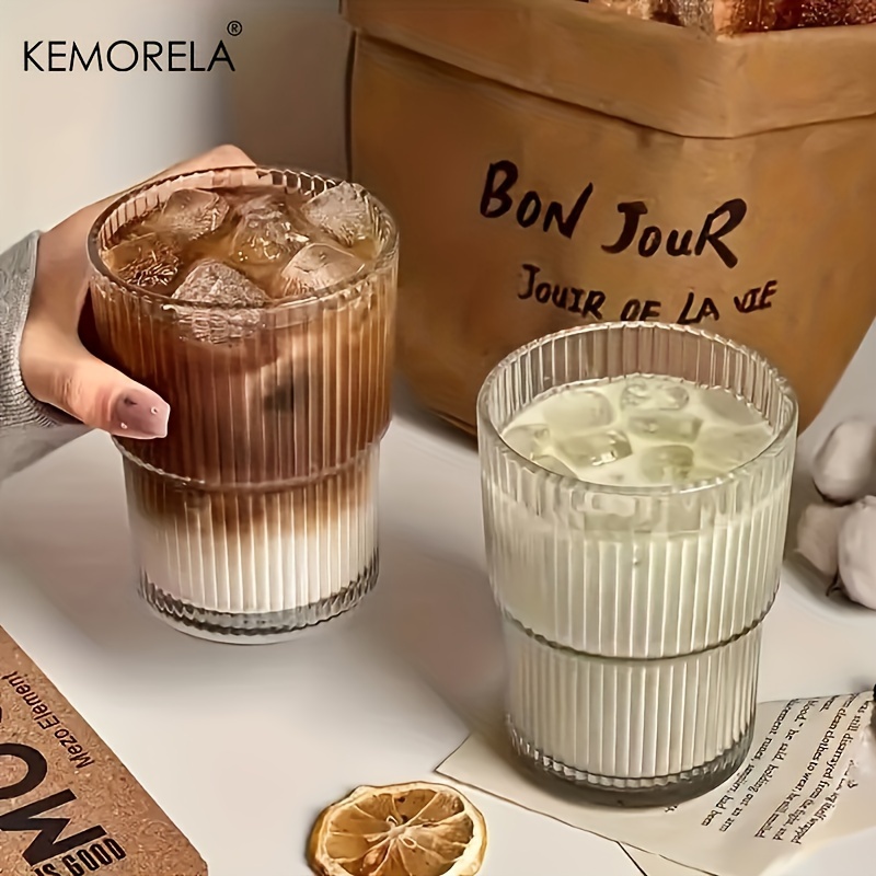 Vertical Striped Glass Cup, Iced Coffee Cup, Vintage Transparent Water Tea  Milk Juice Mugs Cup, Wine Glasses For Cocktail, Whisky, Drinkware - Temu