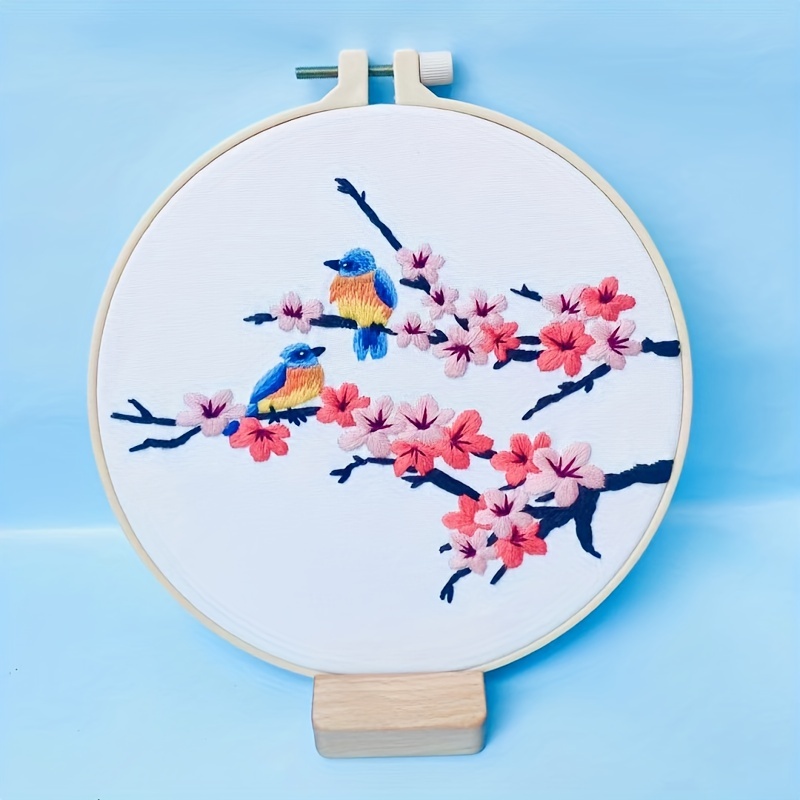 Hand Embroidery Kit Birds For Adults With 1 Plastic Hoop - Temu