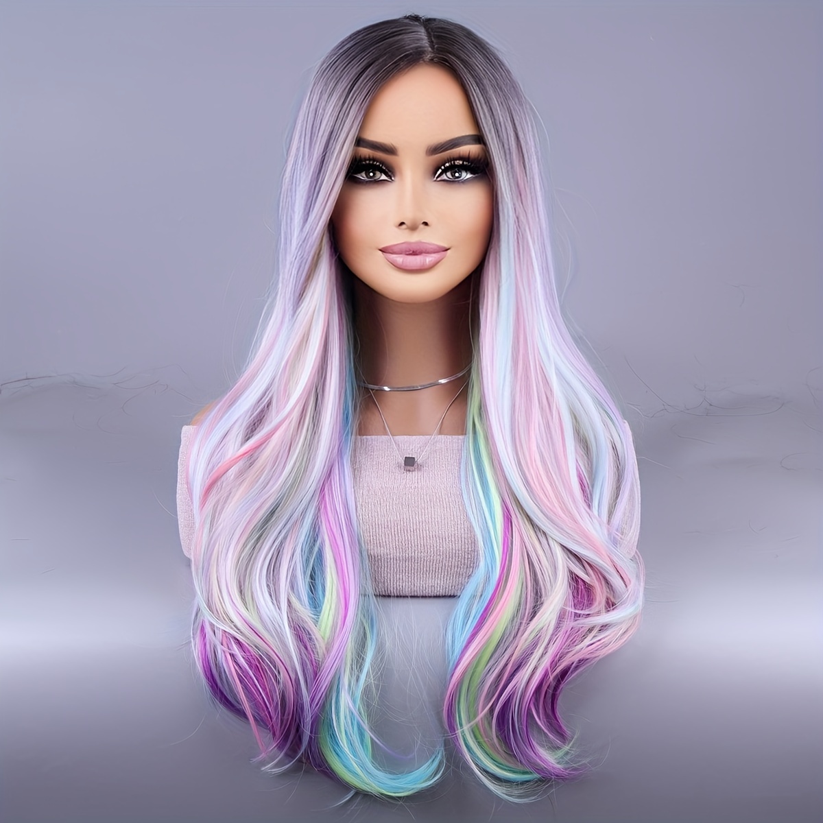 

Ombre Colorful Long Curly Wavy Wig Synthetic Wig Beginners Friendly Heat Resistant Elegant Natural Looking For Daily Use Wigs For Women Music Festival For Music Festival