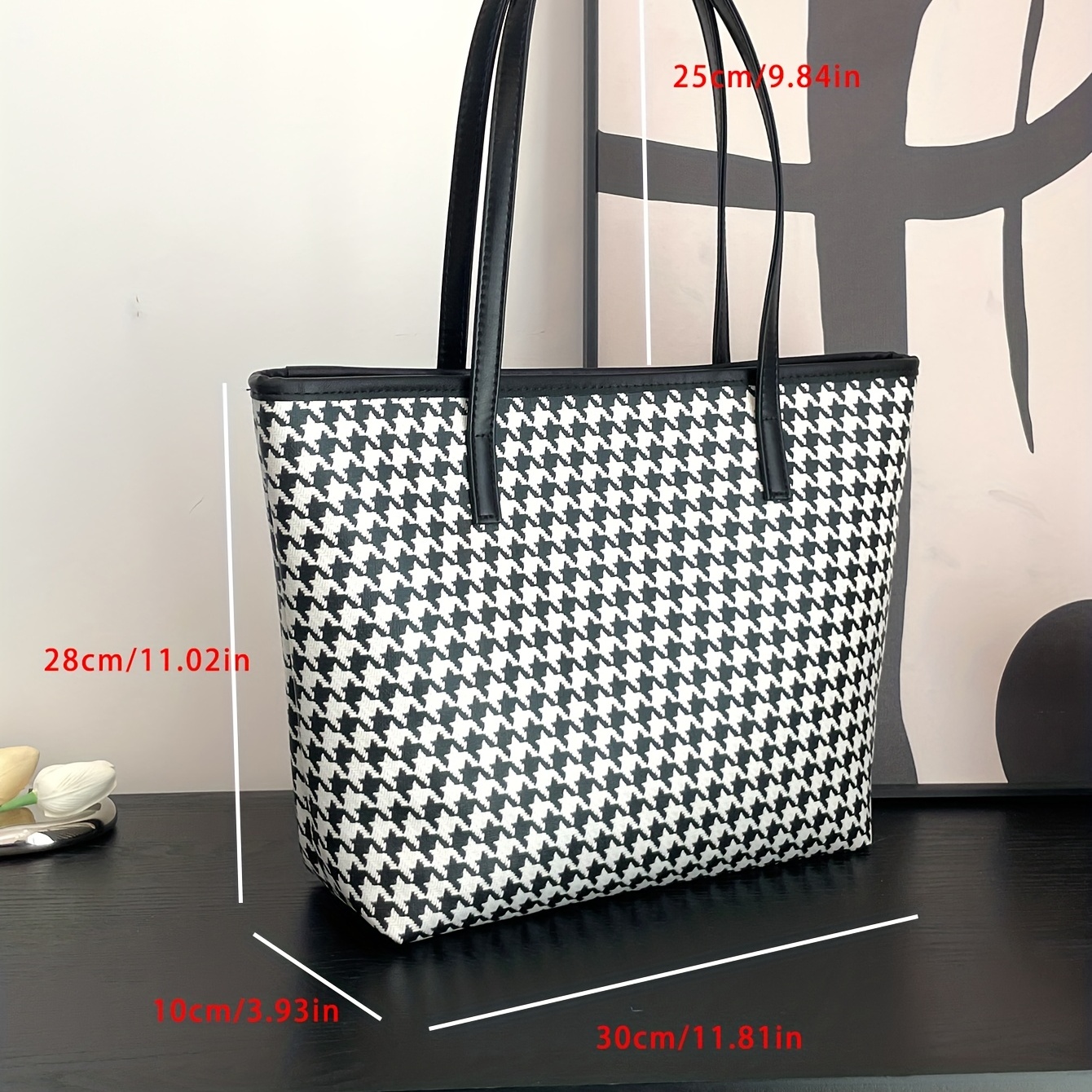 Houndstooth Pattern Large Capacity Tote Bag, Women's Shoulder Bag, Commuter  Bag - Temu