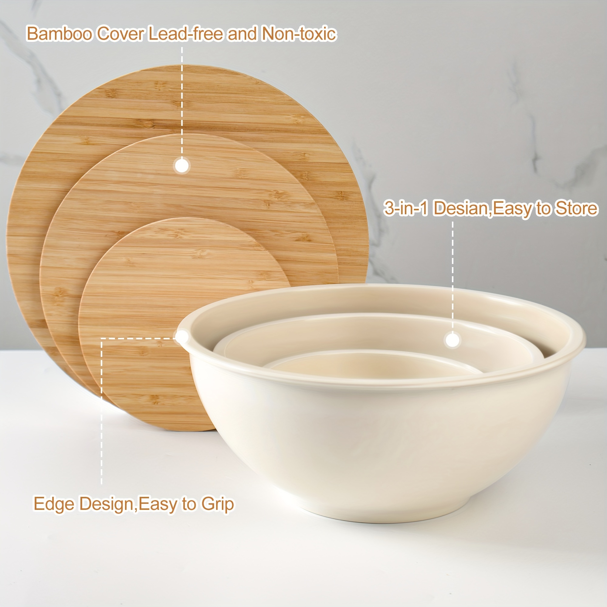 Salad Mixing Bowls With Lids Large Mixing Bowls Set Bamboo - Temu