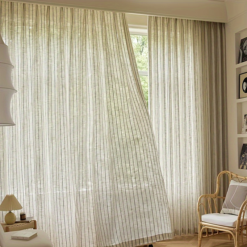  Cortinas de lino natural para sala/dormitorio, reducen la luz,  aseguran la privacidad, semi-transparentes, texturizadas, cortinas de lino,  cortinas que filtran la luz, suaves y duraderas, 2 paneles con trabillas,  Tela, Natural 