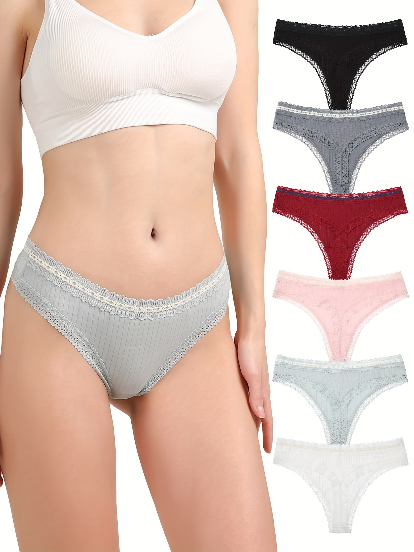 Women's Underwear Cotton Cute Low Bikini Rib Cheeky - Temu Australia