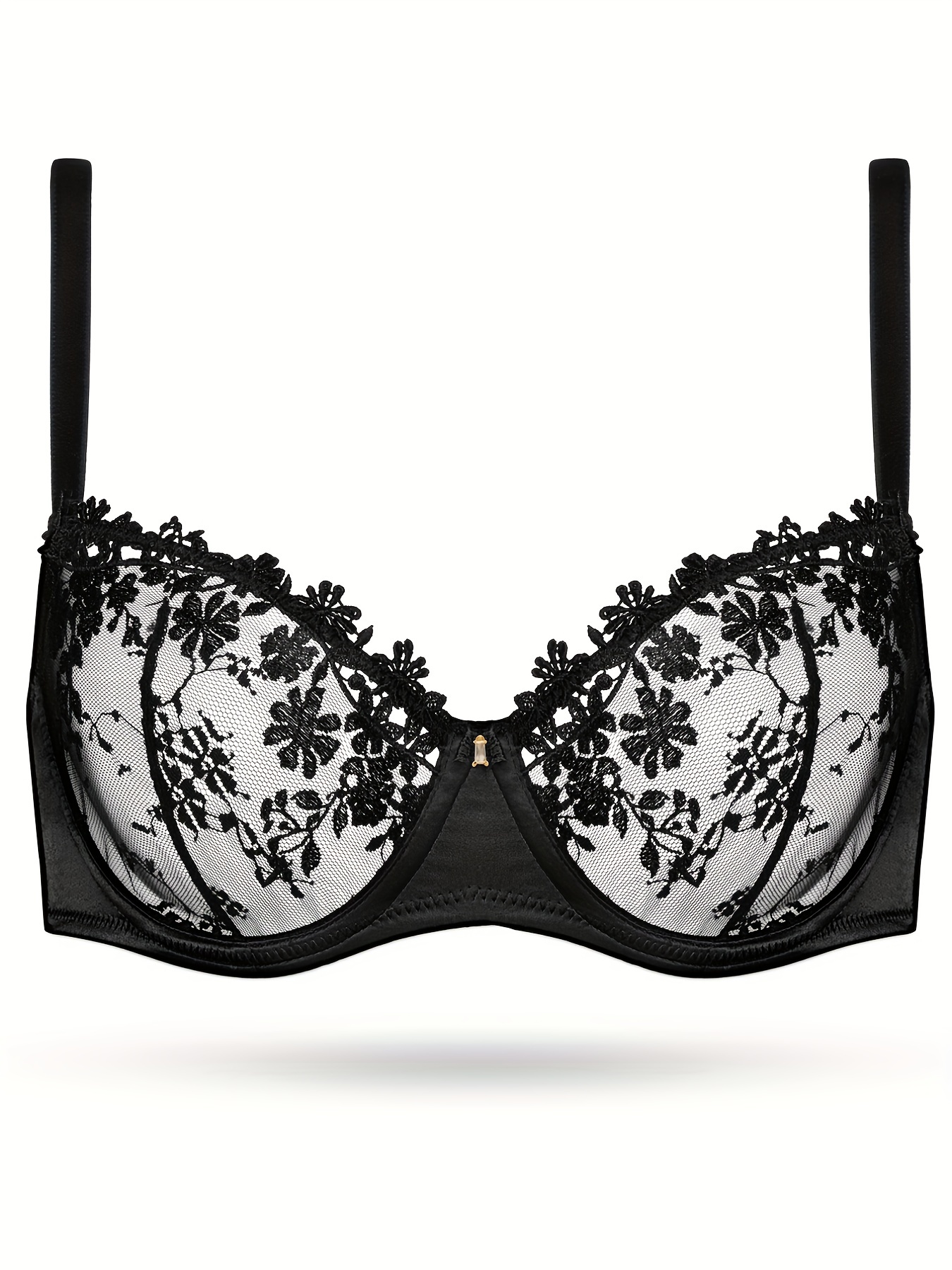 Women Floral Lace See-through Bra Top Hollow Out Strappy Bralette Bras  Underwear