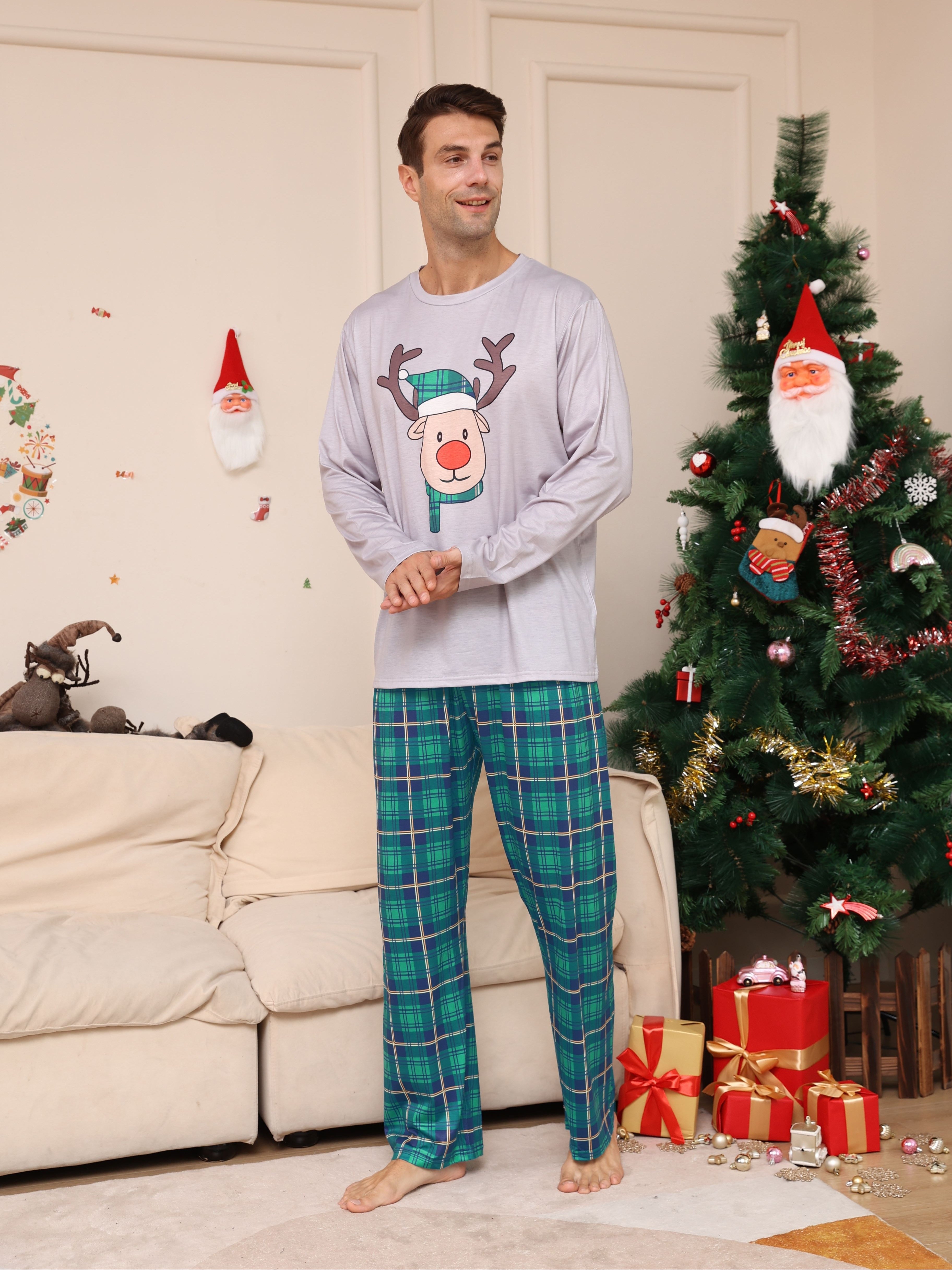 Men's Trendy Casual Christmas Pajamas Sets Deer Elk Antler - Temu