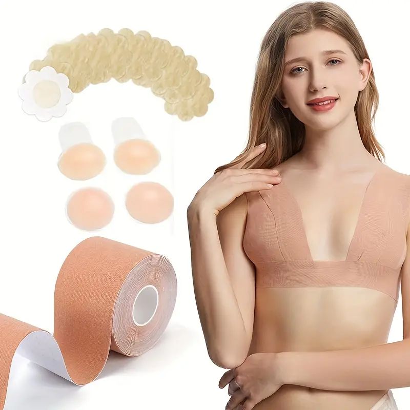 Athletic Breathable Breast Lifting Push Up Body Tape & 10pcs Petal Nipple  Covers Set, Adhesive Pull-up Boob Tape