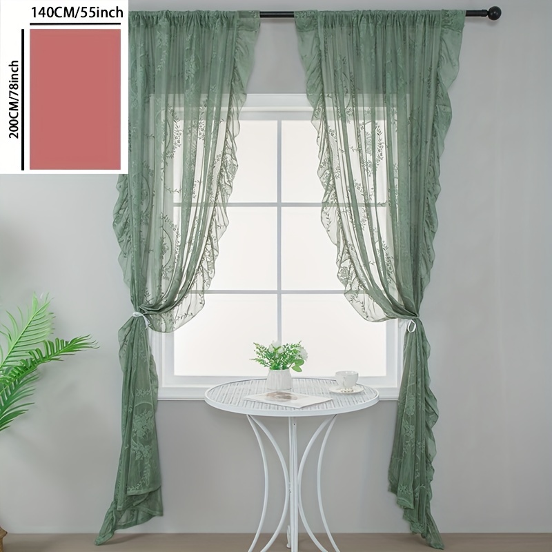 TEMU 1pc Tringle à rideau ronde avec , fleur et bordure de feuilles vertes
