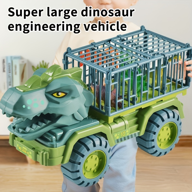  TEMI - Juguete de camión de dinosaurio para niños de 3 a 5 años,  Triceratops transporte de automóviles con 8 figuras de dino, tapete de  juego de actividad, huevos de dinosaurio