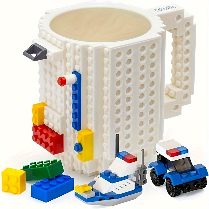 DEEXITO Build-on Brick Coffee Mugs,Creative DIY Cup with Building Blocks  Randomly,Novelty Gifts for Kids Adults Birthday Xmas,Red