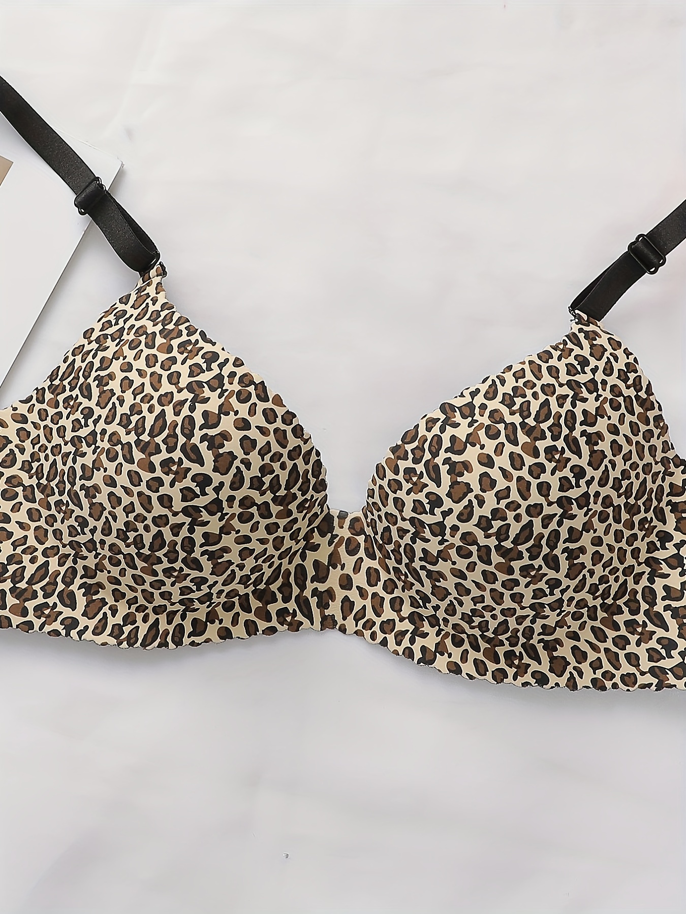5pcs Leopard & Solid T-Shirt Bras, Comfy & Breathable Push Up Bra, Women's  Lingerie & Underwear