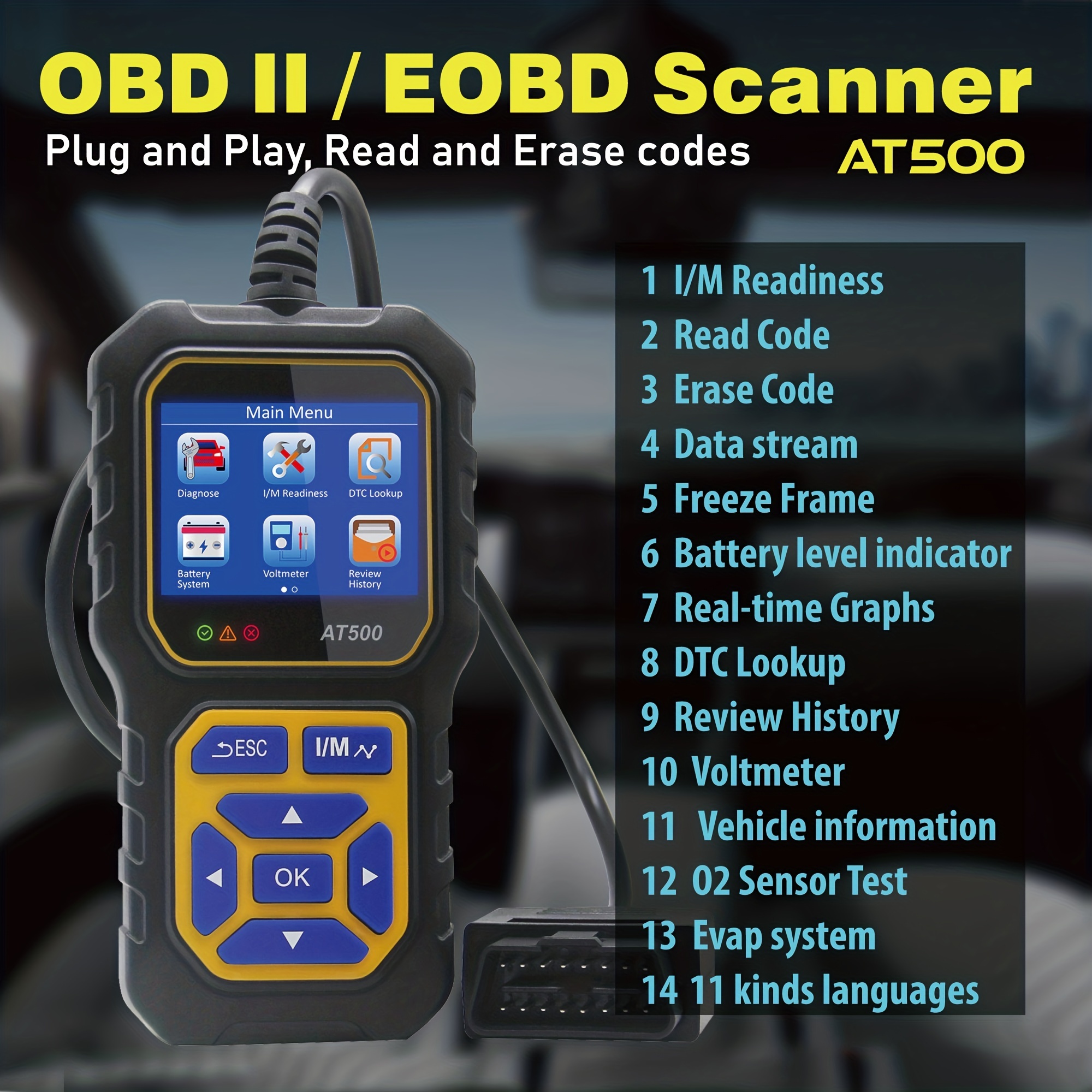 Car Code Reader Obd2 Scanner Check Engine Light Fault Code - Temu