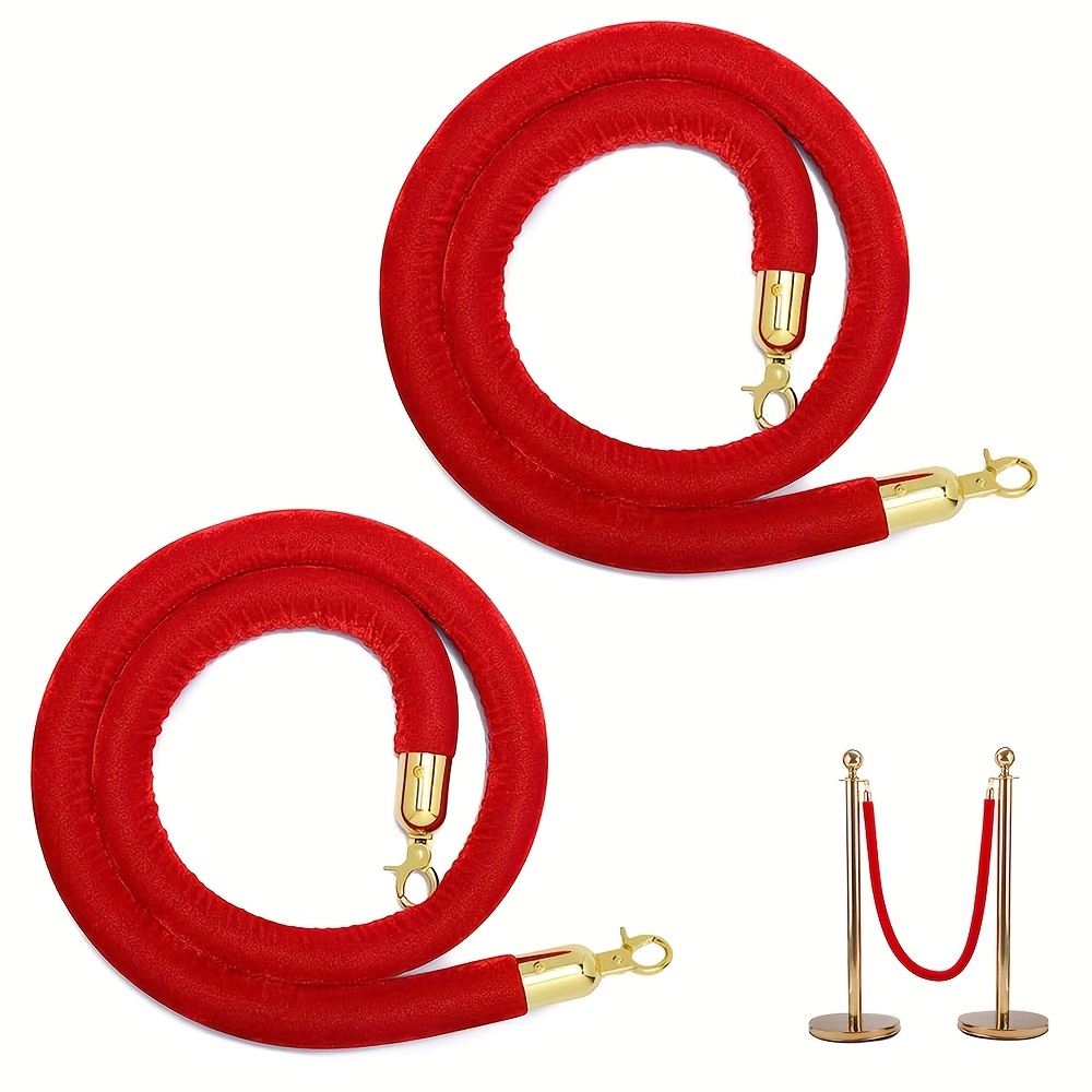 2pcs Velvet Stanchion Rope 5 Ft, Crowd Control Rope Barrier With Polished  Gold Hooks, Thick Stanchion Queue Barrier Rope Velvet Rope Hanging VIP Rope