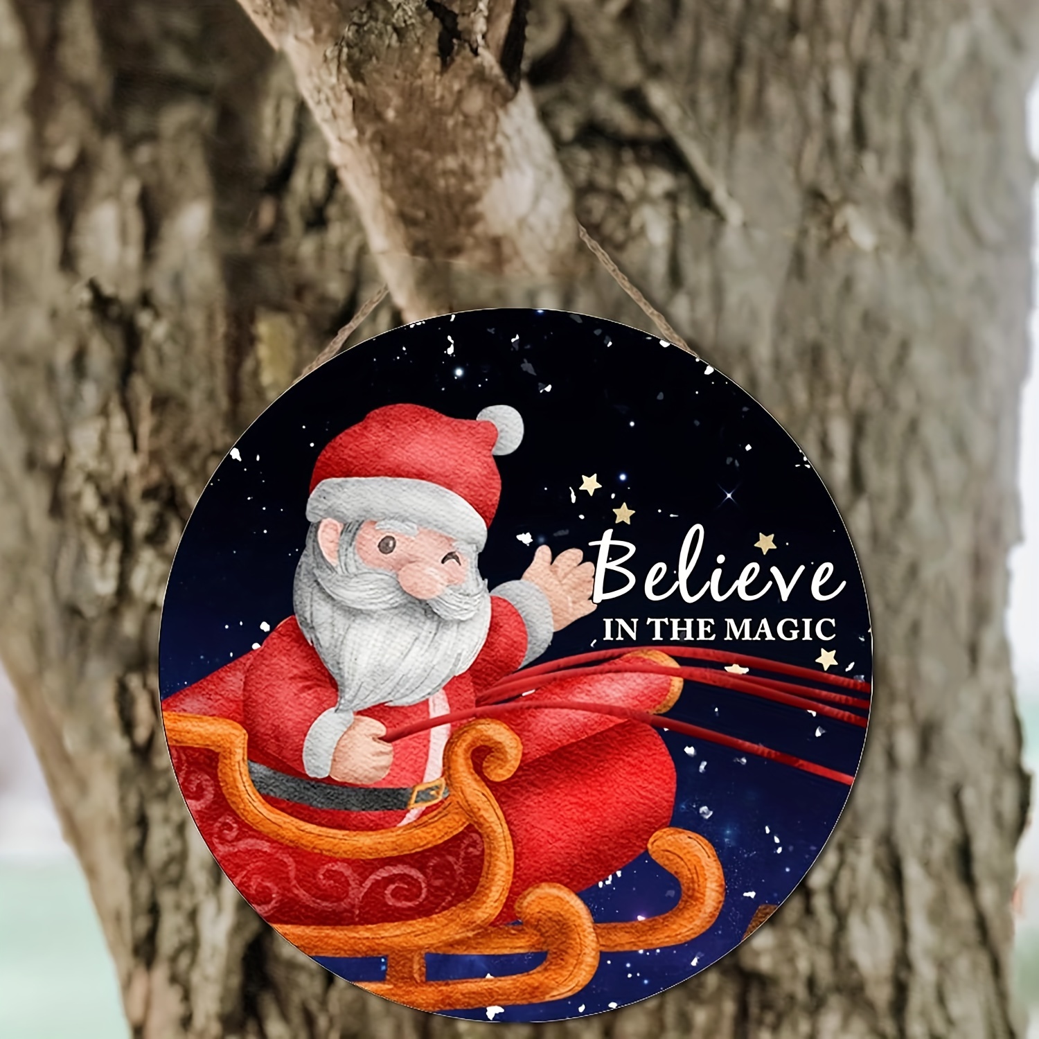 Believe In The Magic Santa Claus Wooden Plaques Funny Christmas Holiday  Hanging Wood Sign Wooden Kitchen Decor Sign Rustic Wooden Wall Art Signs  Famil