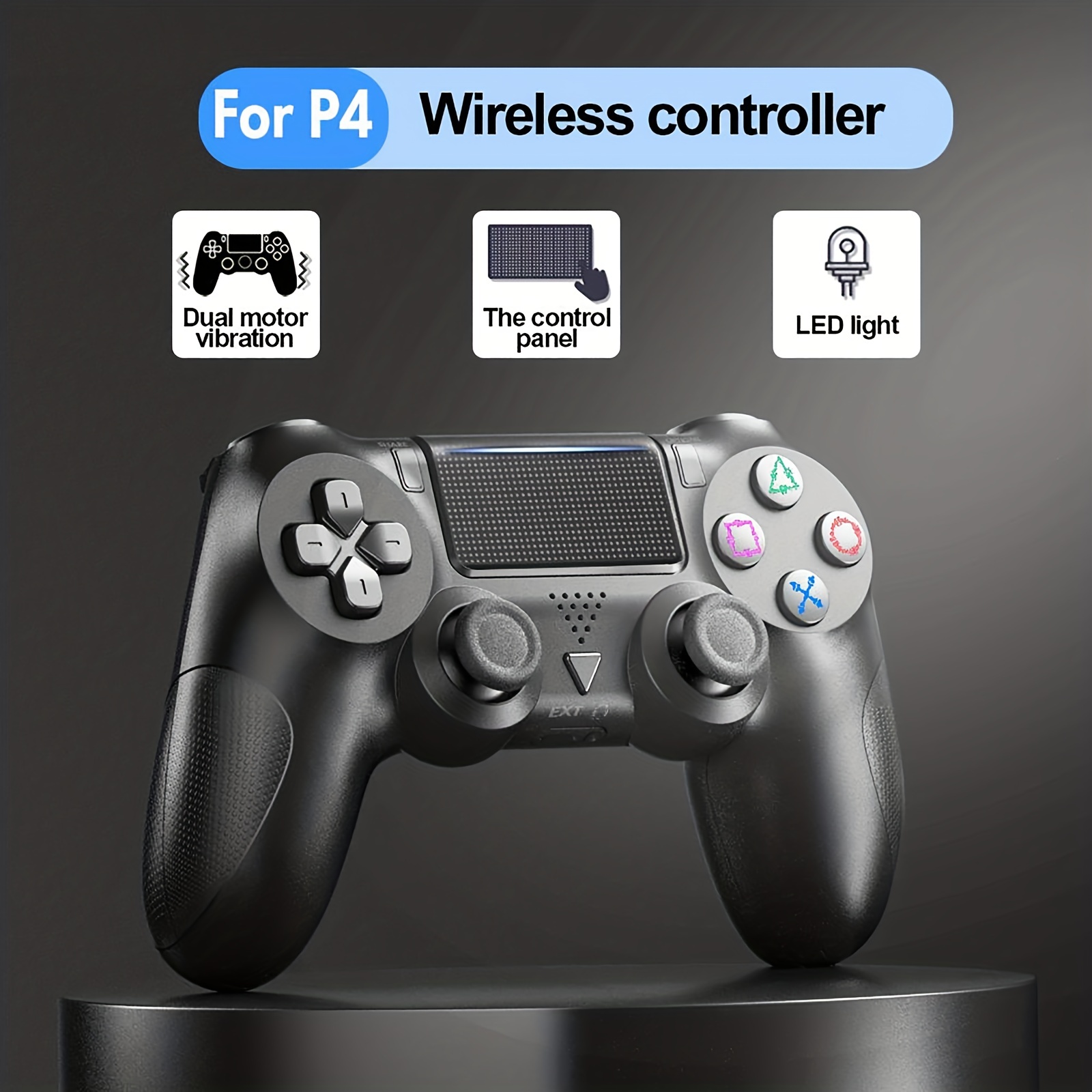 Per controller PS4 wireless, con cavo USB/batteria da 1000 mAh/doppia  vibrazione/controllo del movimento a 6 assi/jack audio da 3,5 mm/multi  touch pad/pulsante di condivisione, per controller PS4 compatibile con PS4/Slim/Pro/PC  - Temu