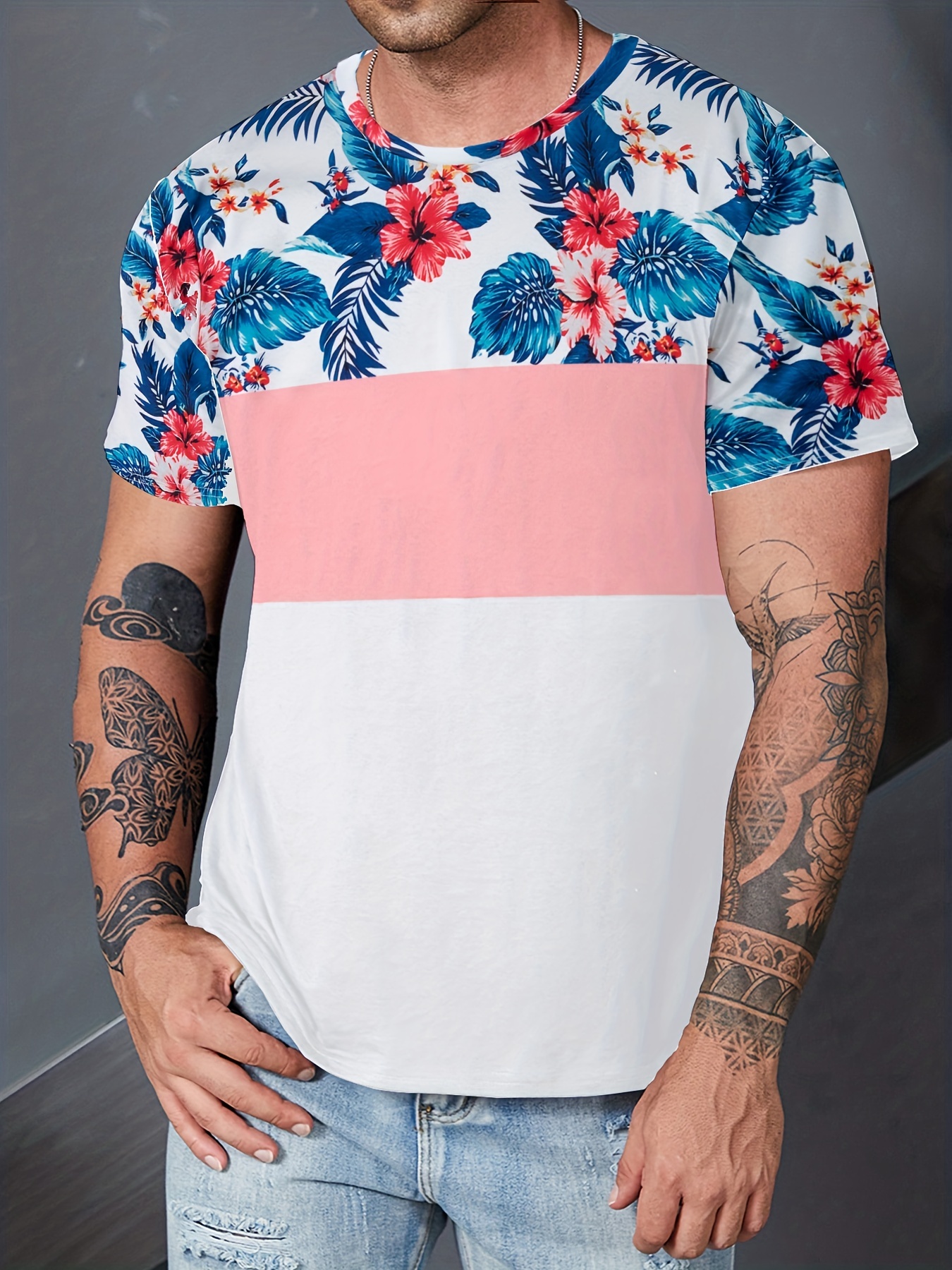 Mens Plus Size Flower Tee Shirts - Temu