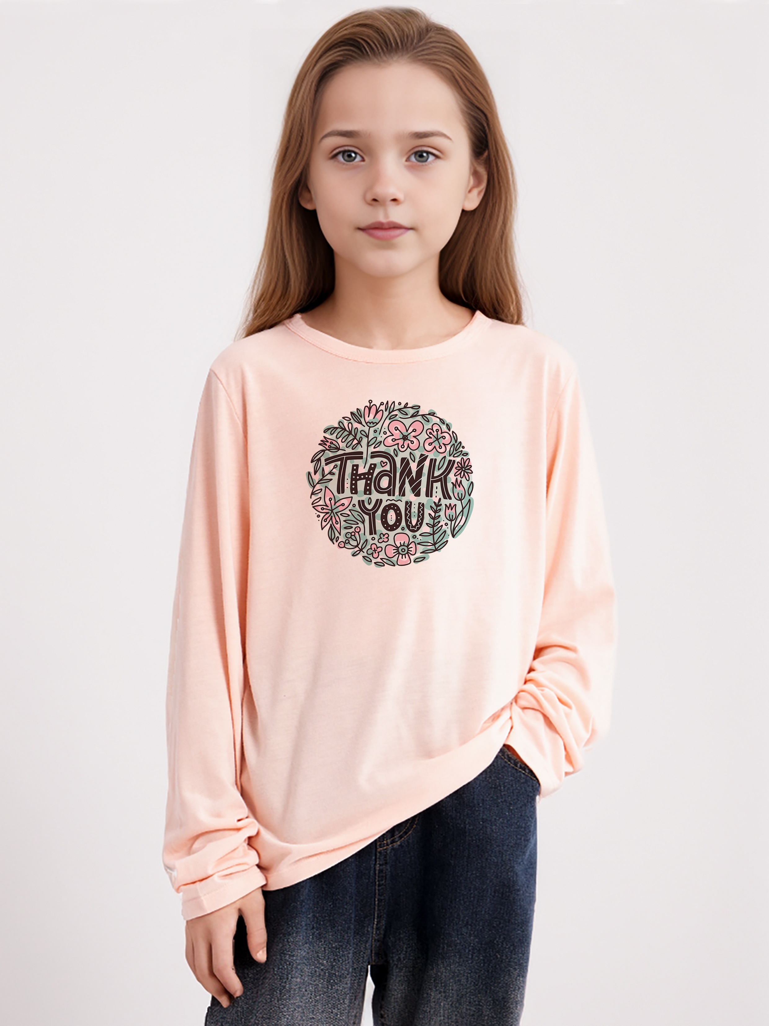 Grazie Stampa Manica Lunga T-shirt Ragazze Casual Accogliente