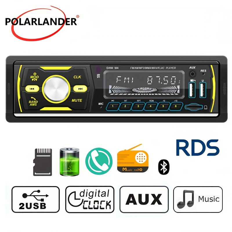 Autoradio Stéréo Numérique, Bluetooth, Lecteur MP3, 60W x 4, FM, Audio,  Musique, USB/SD, avec Entrée AUX dans le Tableau de Bord, 1 Din