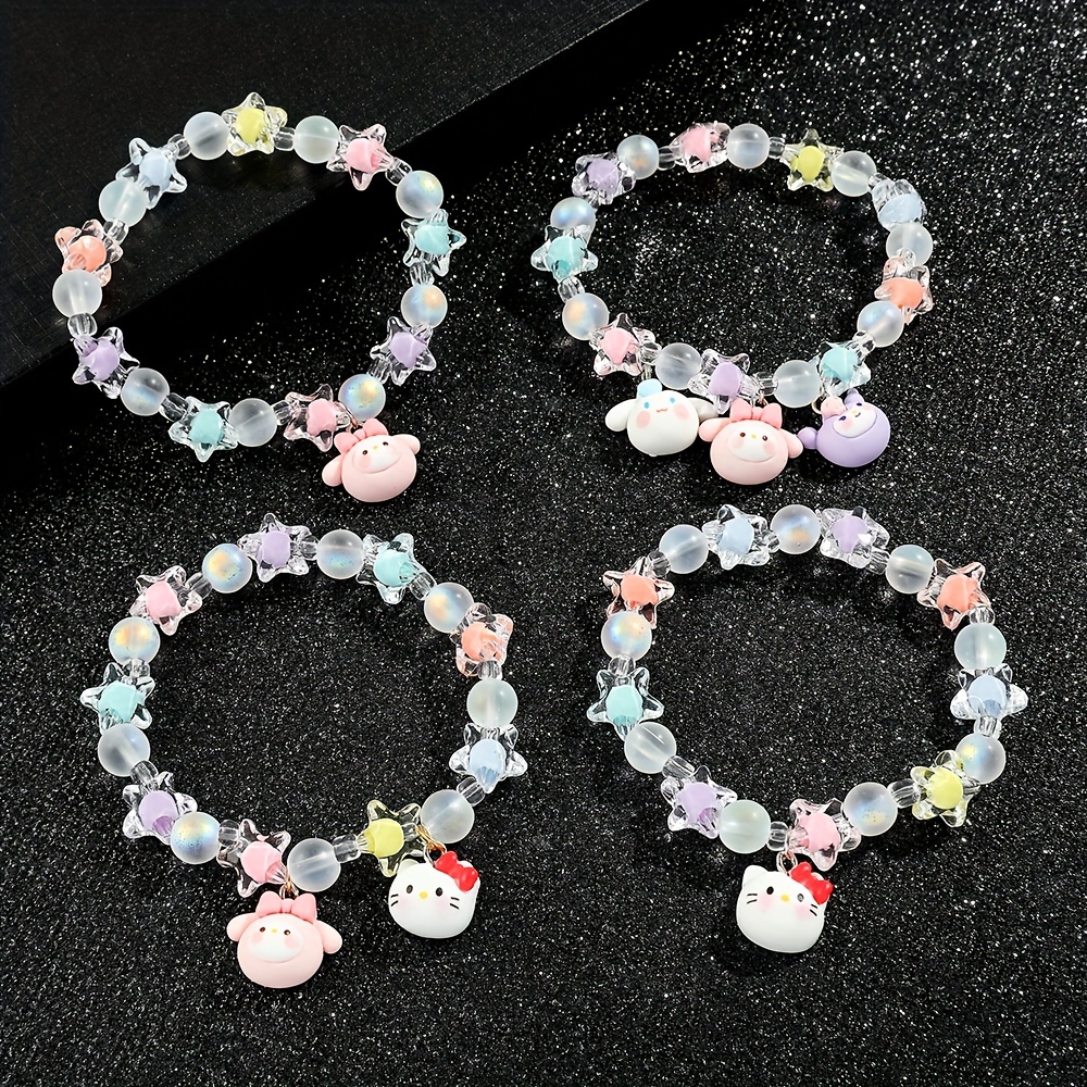 Gold Color Hello Kitty Charms Bracelets Kawaii Sanrio Anime Figure Beads  Pendant Hand Chains Fashion Women Bangles Accessories - AliExpress