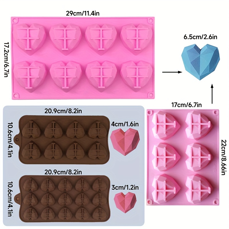 15 Cavity 3D Diamond Heart Silicone Mold For Candy Chocolate