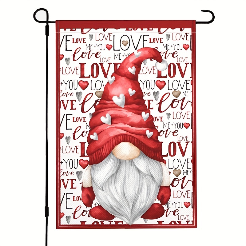 

1pc Love Gnome Garden Flag, Thanksgiving Gift For Family Perfect For Outdoor Yard Decor, Holiday Decor Welcome Flags Banners For Home Lawn Patio Outside Outdoor House Yard Decoration, No Flagpole