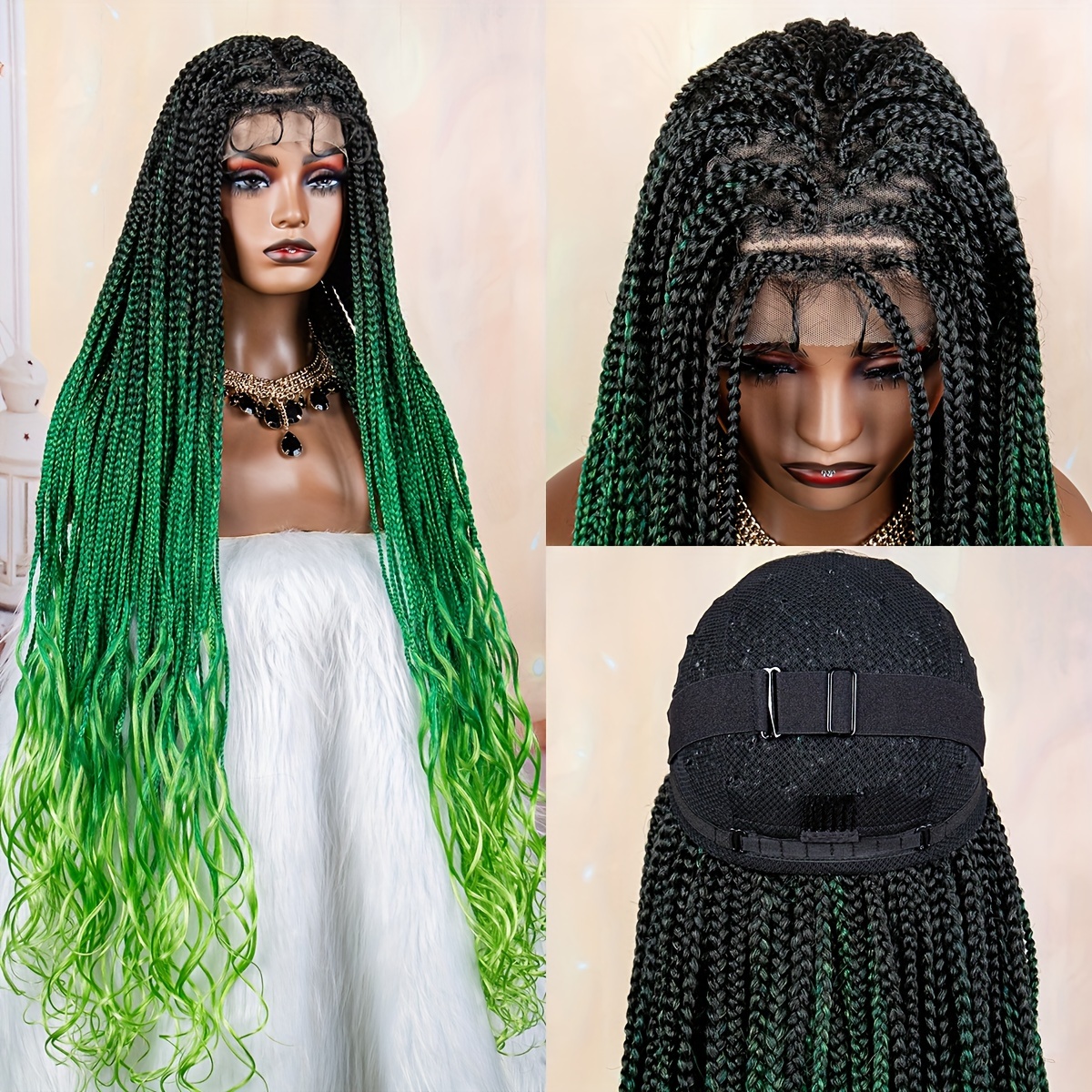 Box Braided Synthetic Wigs Goddess Box Braids Bouncy Wavy - Temu