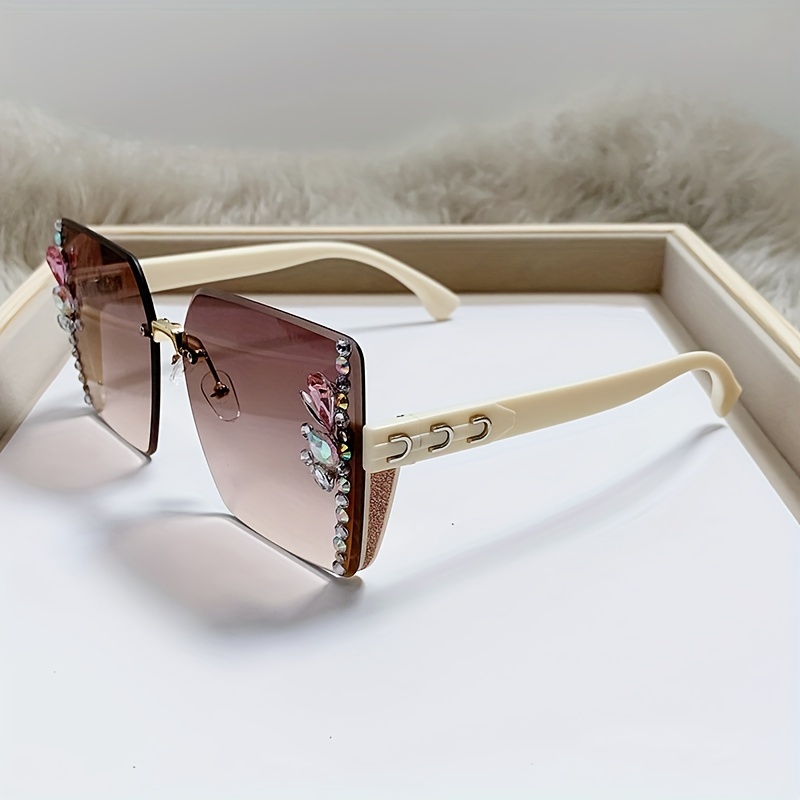 Oversized Rhinestone Sunglasses Gradient Sun Shades UV400