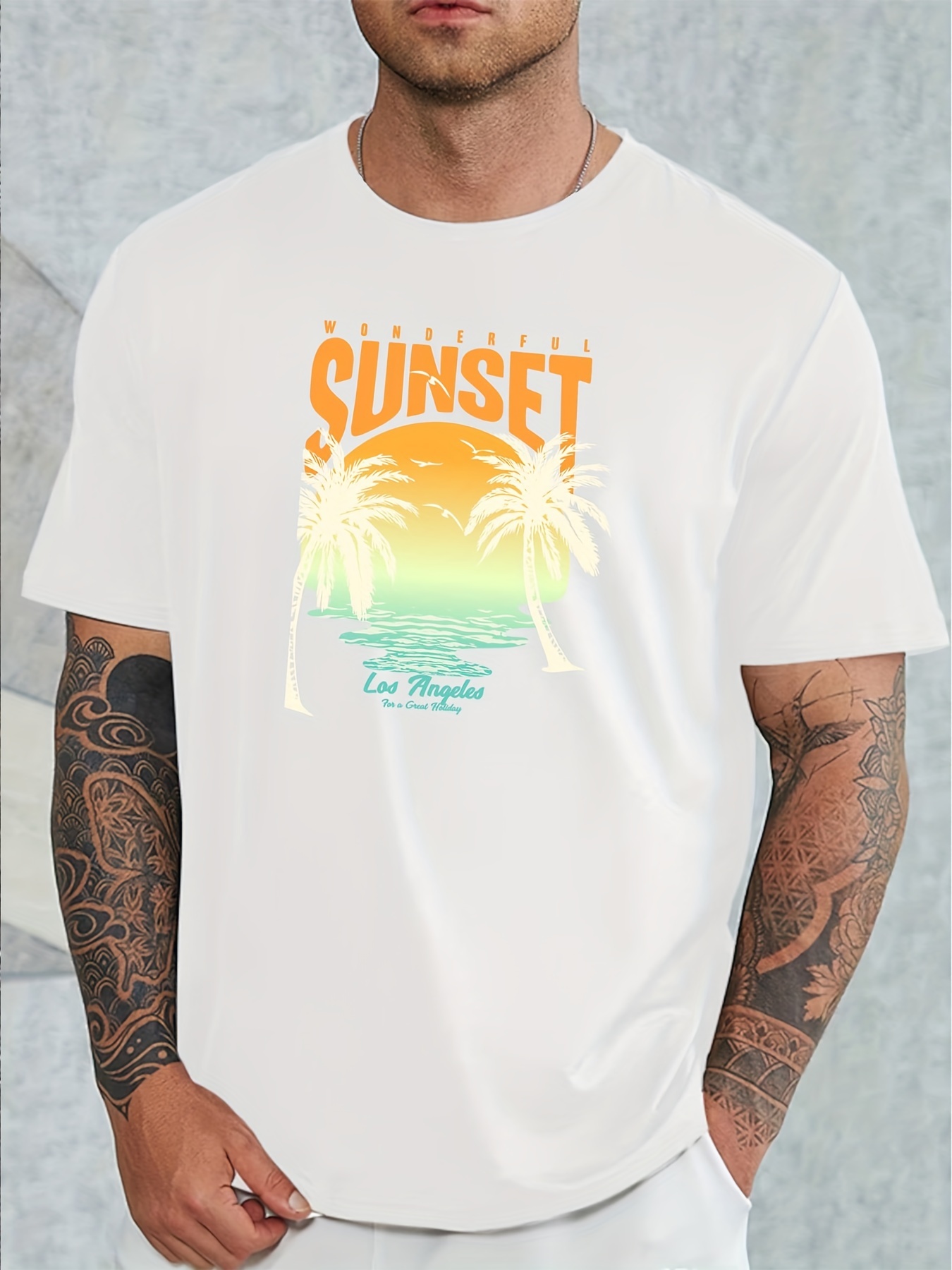 Wonderful Sunset Print Short Sleeve T shirts Men Plus Size - Temu Ireland