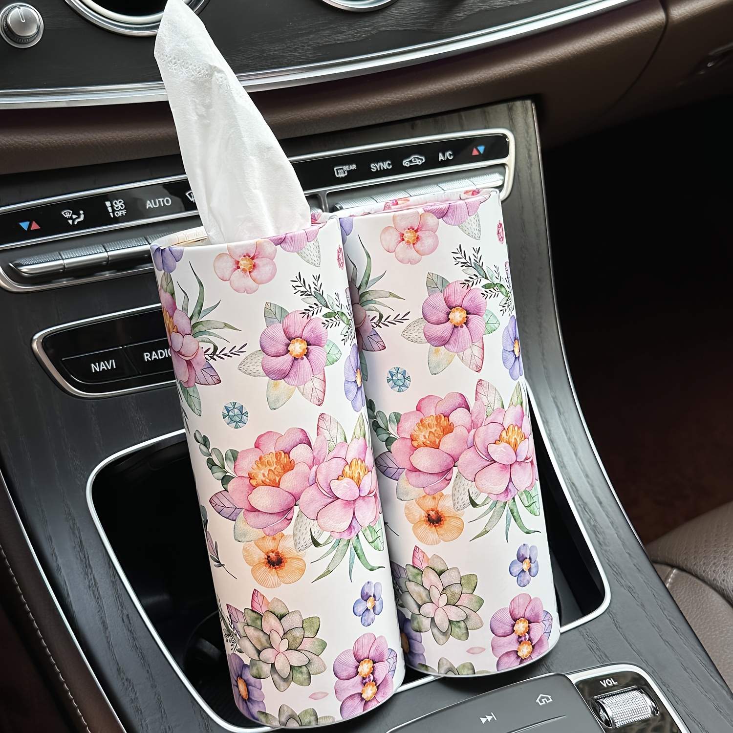 1pc White Flowers Car Tissues Box Holder with Facial Tissues - Travel  Tissue Cylinder Tube for Car Cup Holder, Round Tissue Case for Home Dining  Table