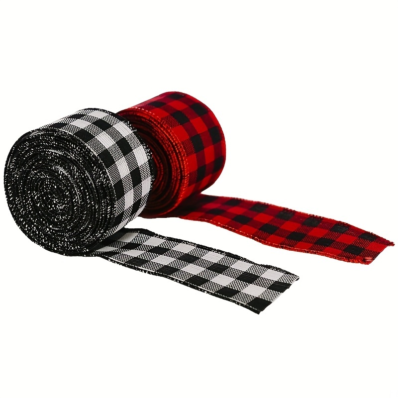 Plaid Burlap Ribbons Wide Red Black black White Wired Edge - Temu