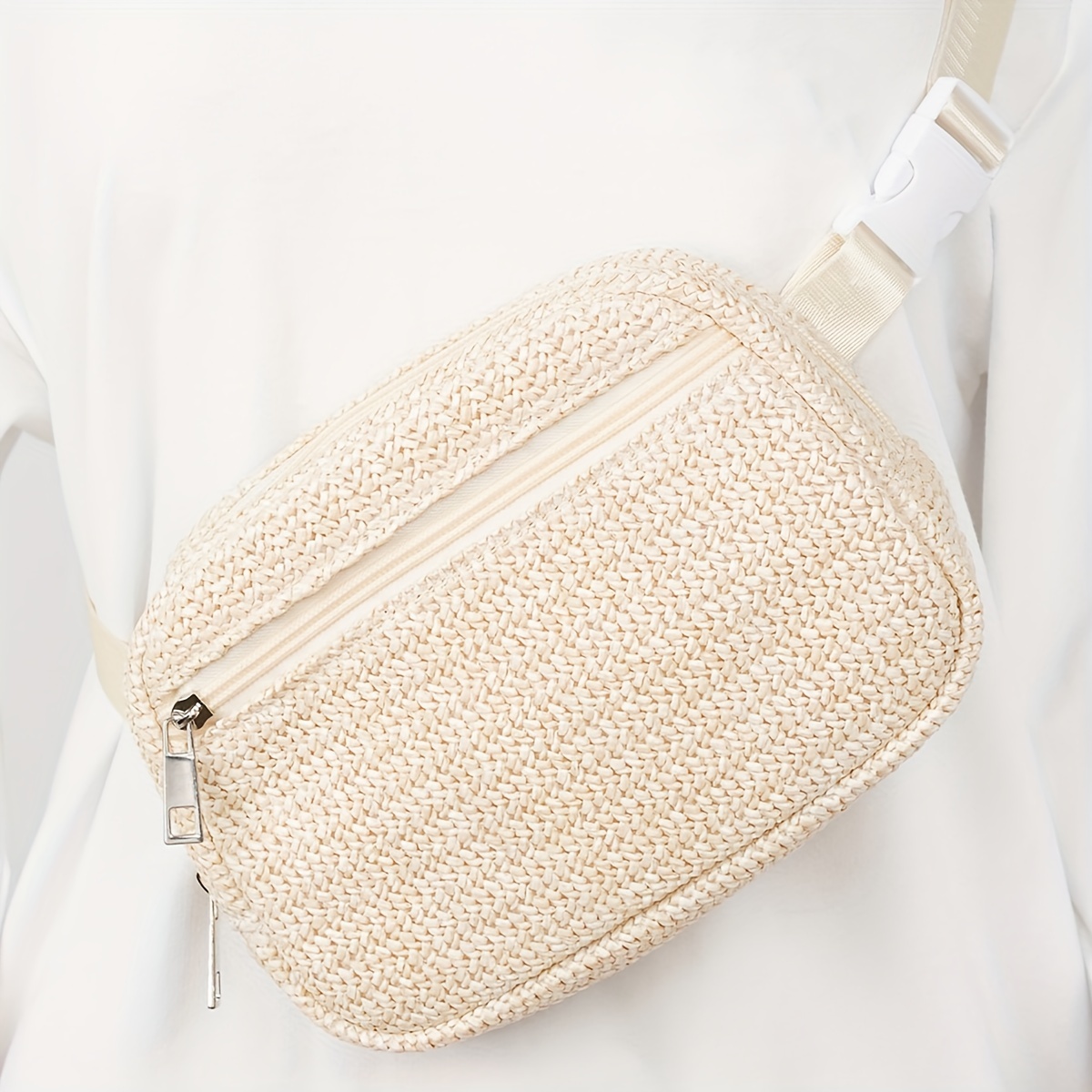 Straw Crossbody Sling Bag for Women Straw Fanny Packs