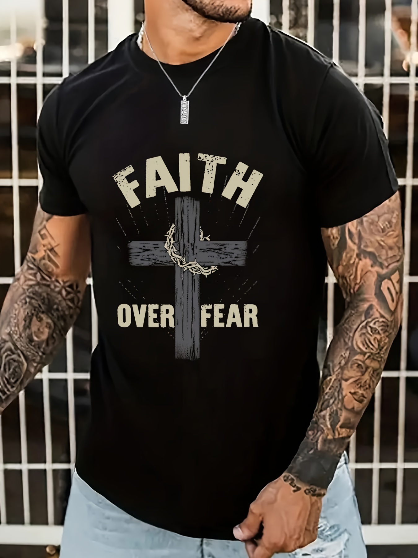 Tshirt Slogan Faith Over Fear - Free Shipping for New Users - Temu