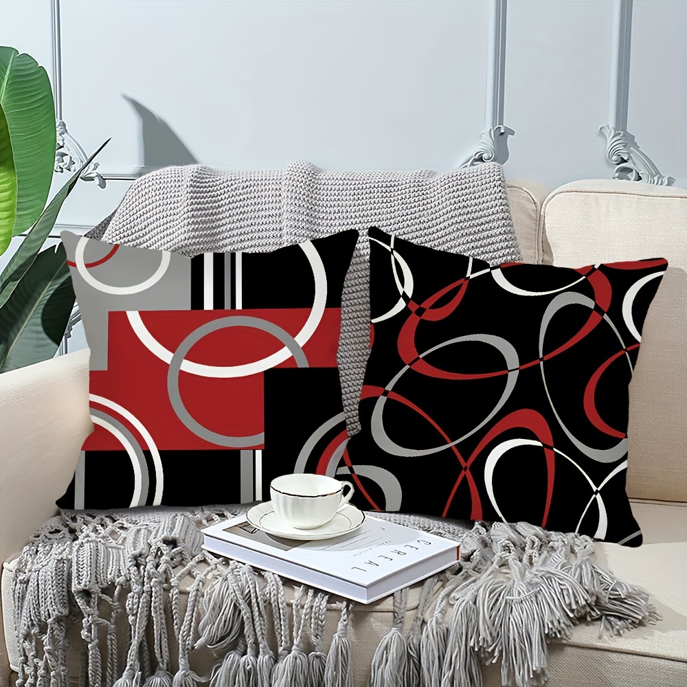 Outdoor Pillows with Insert Red Geometric Patio Accent Throw