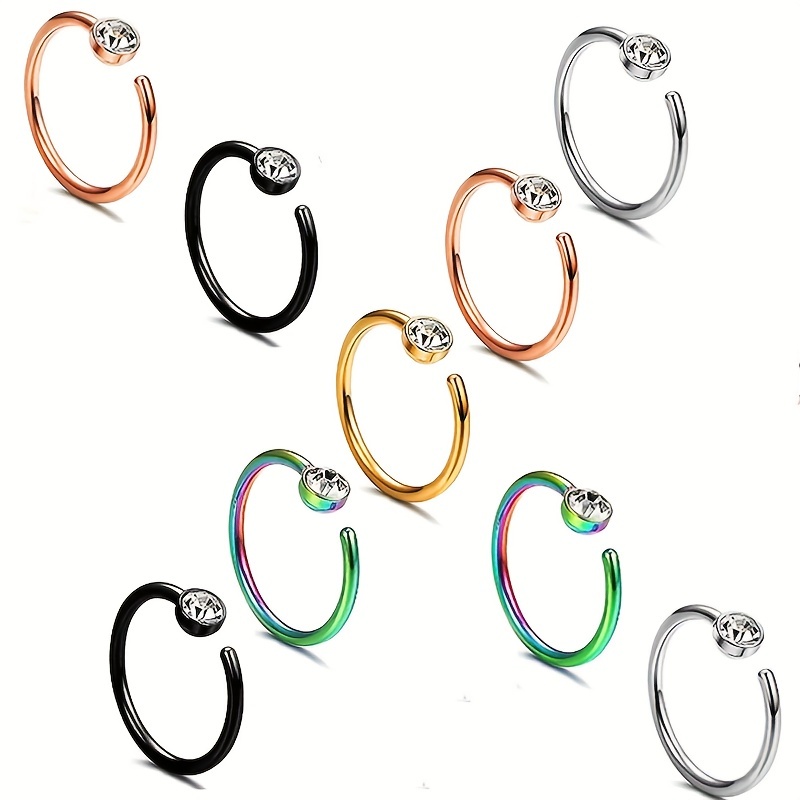 5pcs Hoop Nose Ring Set, Zircon Style Stainless Steel Jewelry
