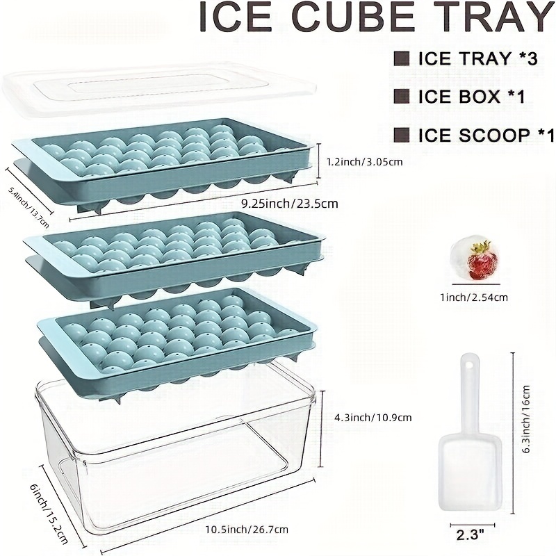 Ice Cube Trays With Lid & Bin Round Ice Mold Making for freezer 99