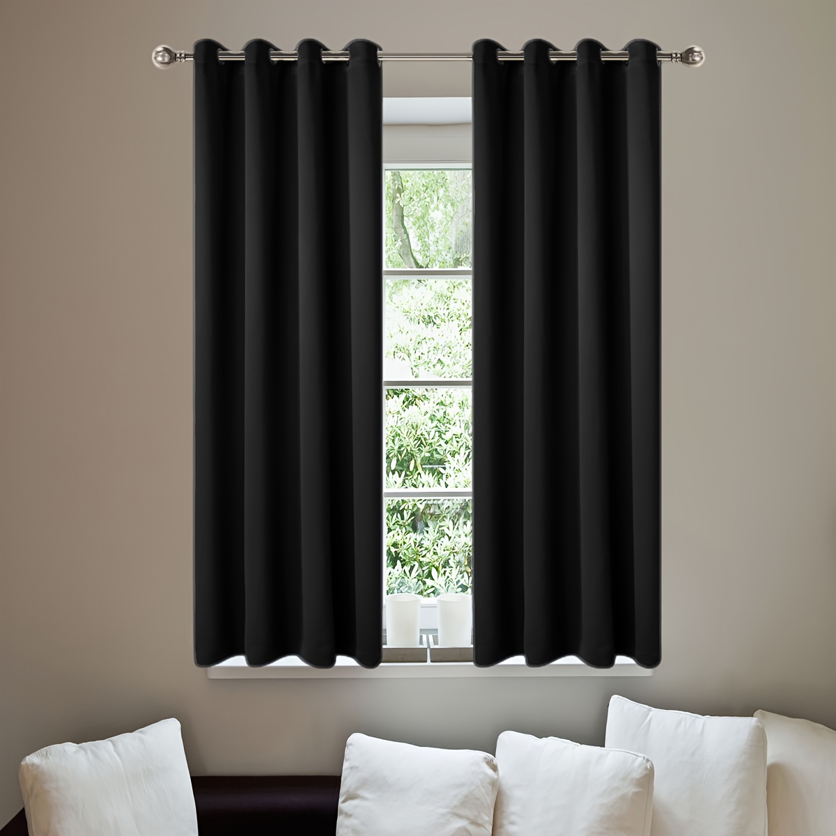 

1 Panel Black Blackout Curtains, Light Reducing Thermal Insulated Solid Grommet Top Blackout Curtains Drapes Suitable For Living Room, Bedroom, Kitchen, Bathroom, Home Decor, Room Decor