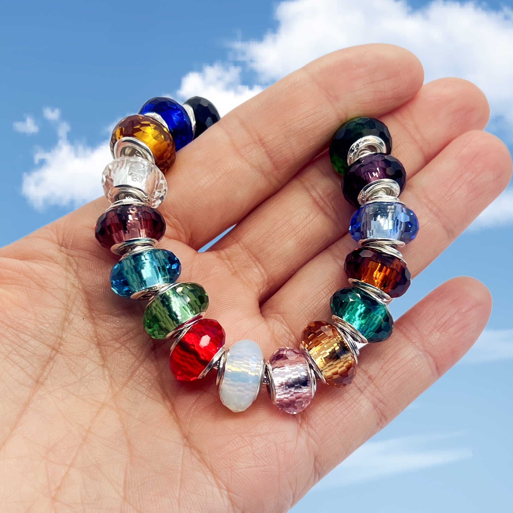 Crystal Glass Cut Large Hole Beads Diy Bracelet Jewelry - Temu
