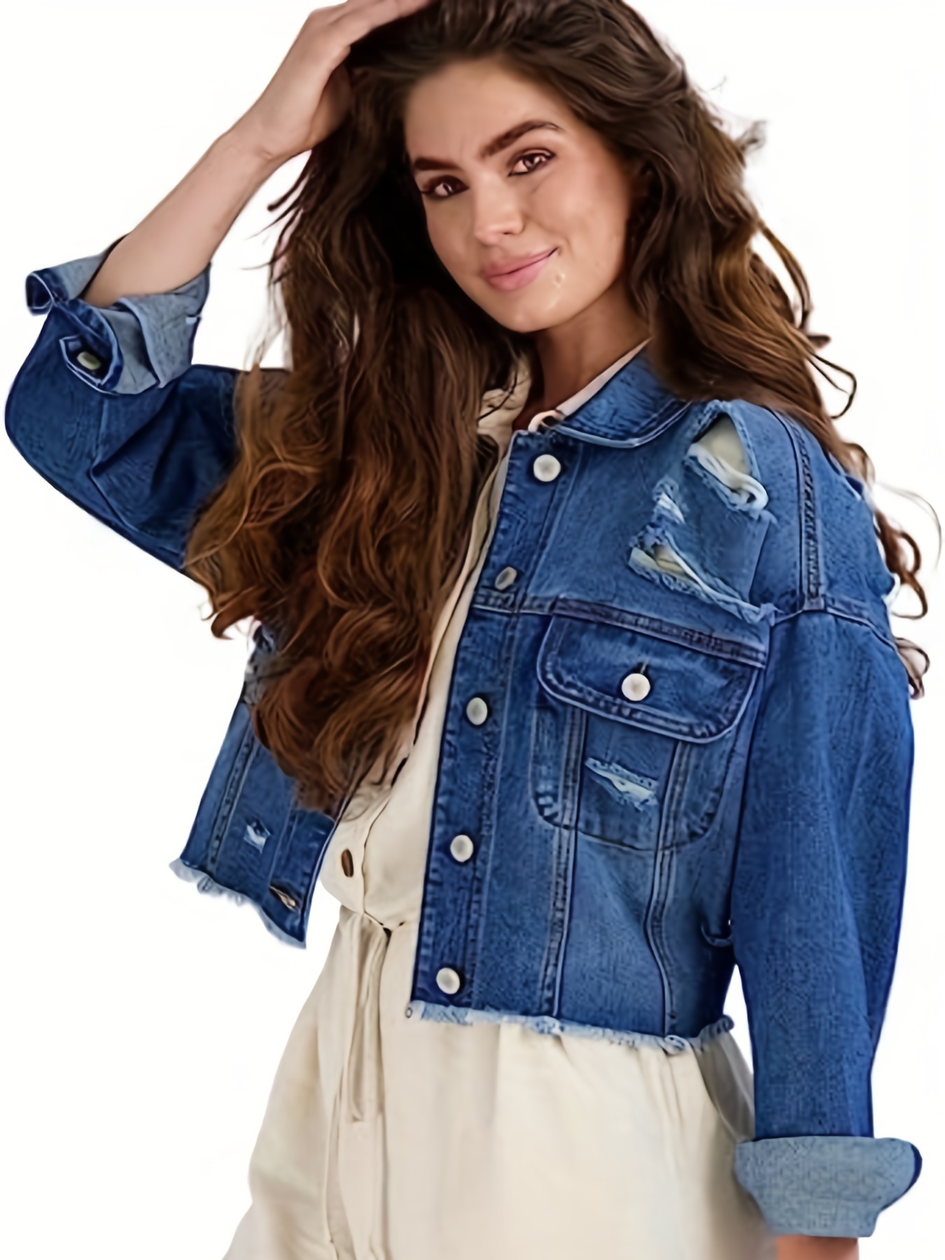 Women's Boyfriend Washed Denim Coat Jacket Ladies Long Sleeve Button Ripped  Stretchy Jean Jackets Tops with Pockets at  Women's Coats Shop