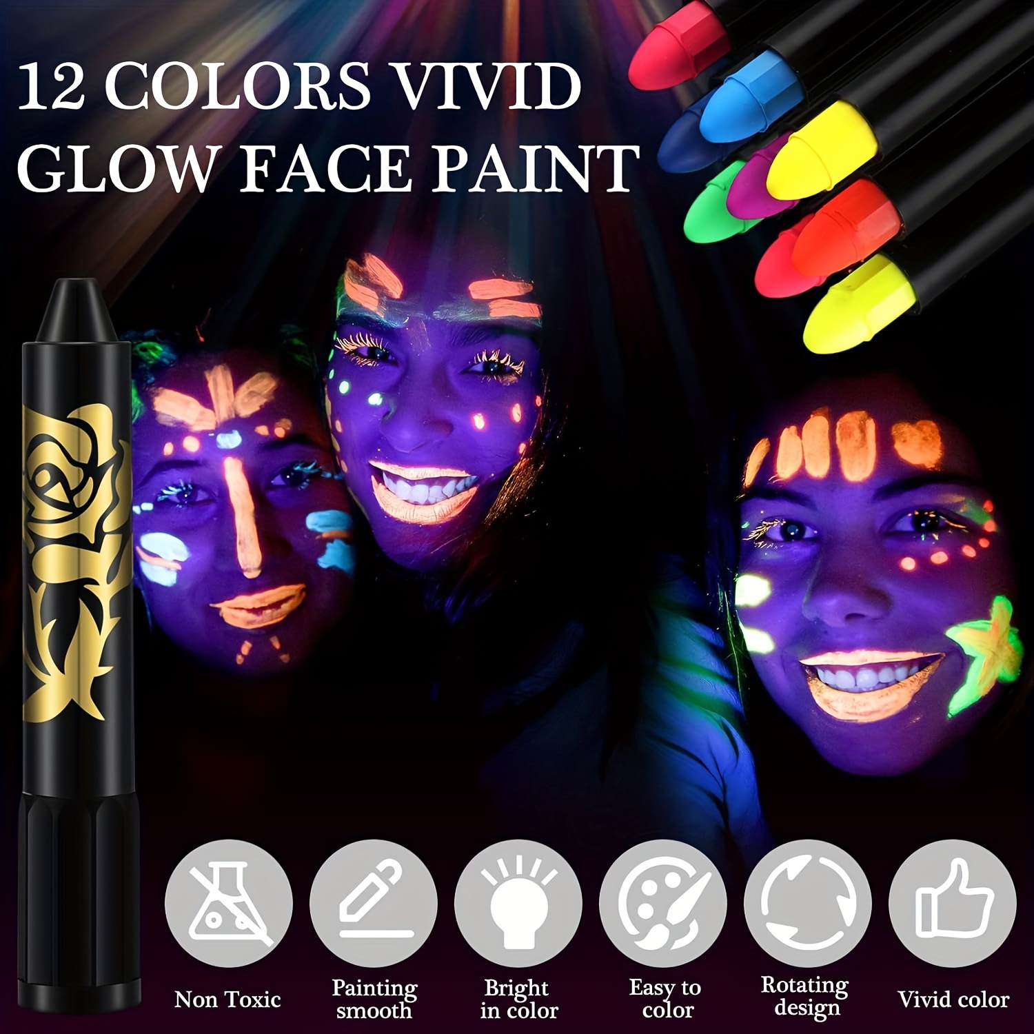 LUMINOUS UV Body Paint Set /black Light Neon Make-up Face & Body