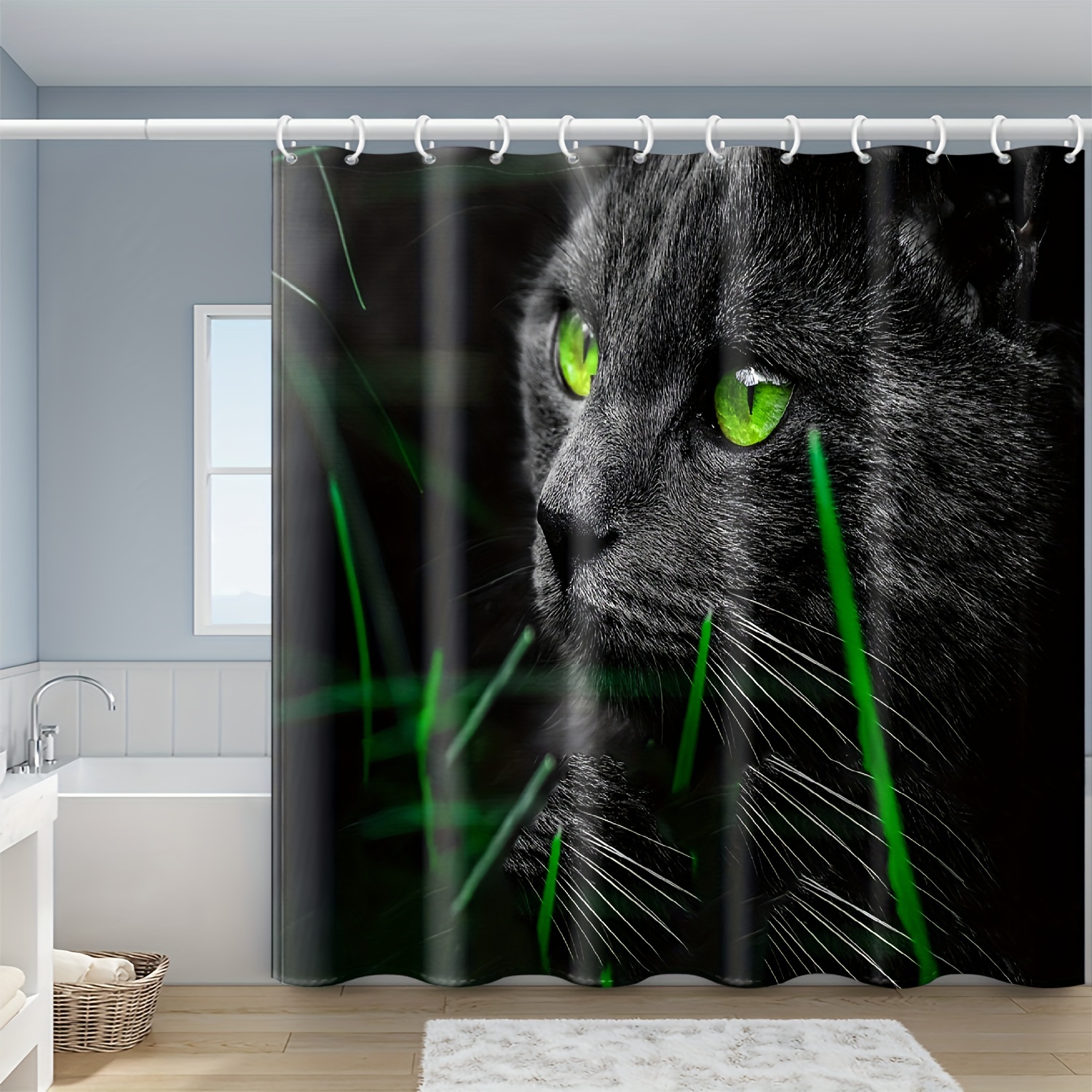 Cat Pattern Shower Curtain Set Waterproof Bathroom Curtain - Temu