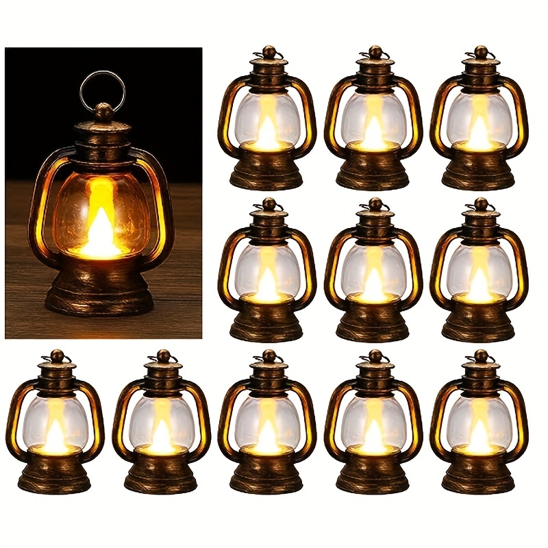 12 Pieces Mini Lanterns with Flickering LED Candle, Batteries Included,  Decorative Hanging Candle Lantern for Indoor Use, Wedding, Party, Table