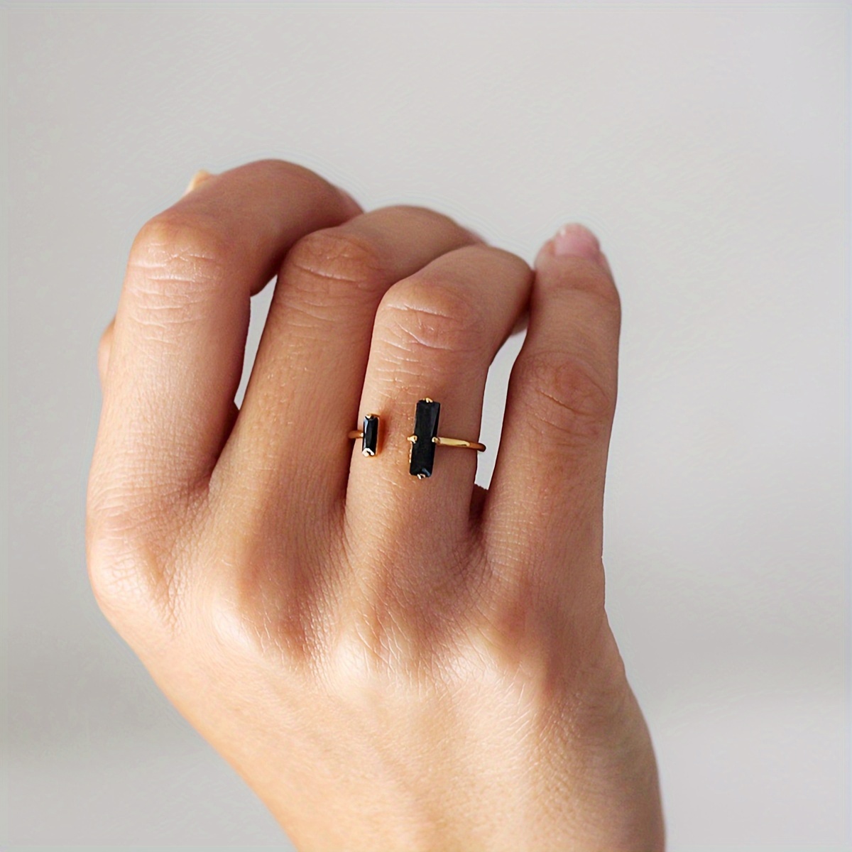 Black Obsidian Ring, Double Obsidian Bar Ring Empath Protection Strength Reiki Ring, Minimalist Delicate Ring