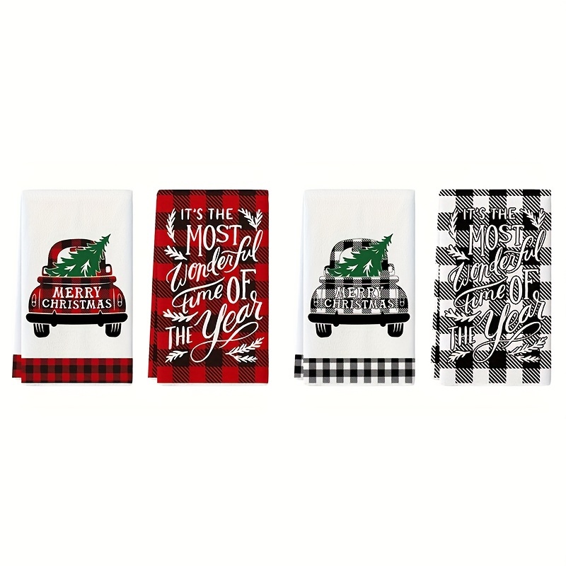 Christmas Kitchen Towels, Red And Black Buffalo Plaid Vase Printed