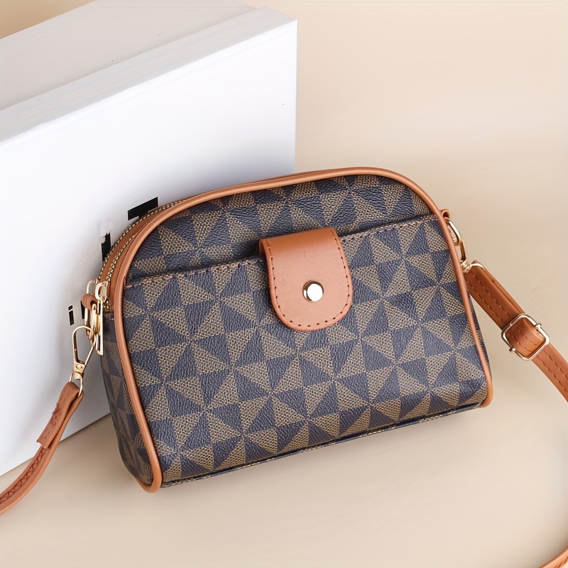 New Men's Fashion Geometric Pattern Front Zipper Bag Pu Single