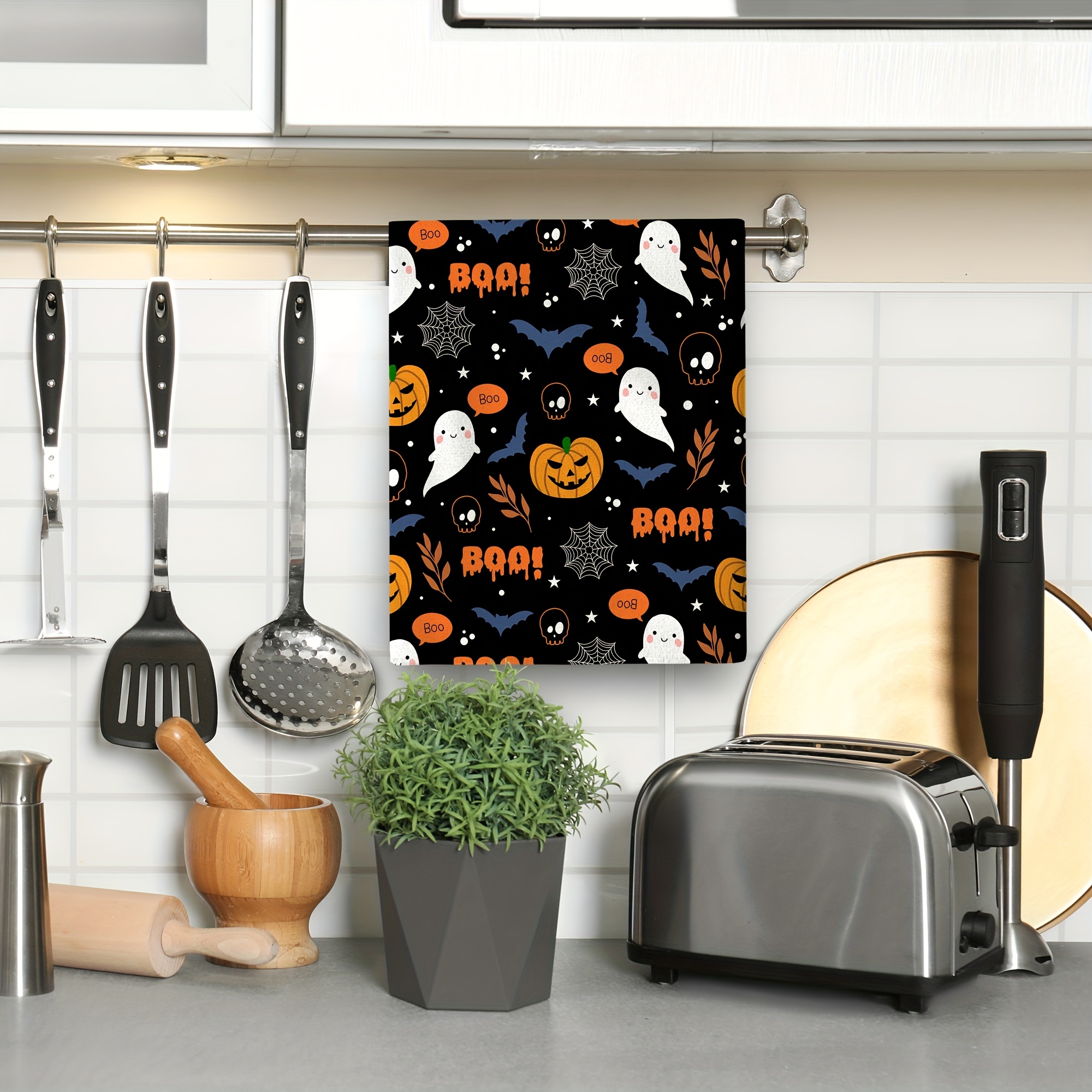 Polyester Dish Cloth, Halloween Pumpkin Ghost Pattern Soft