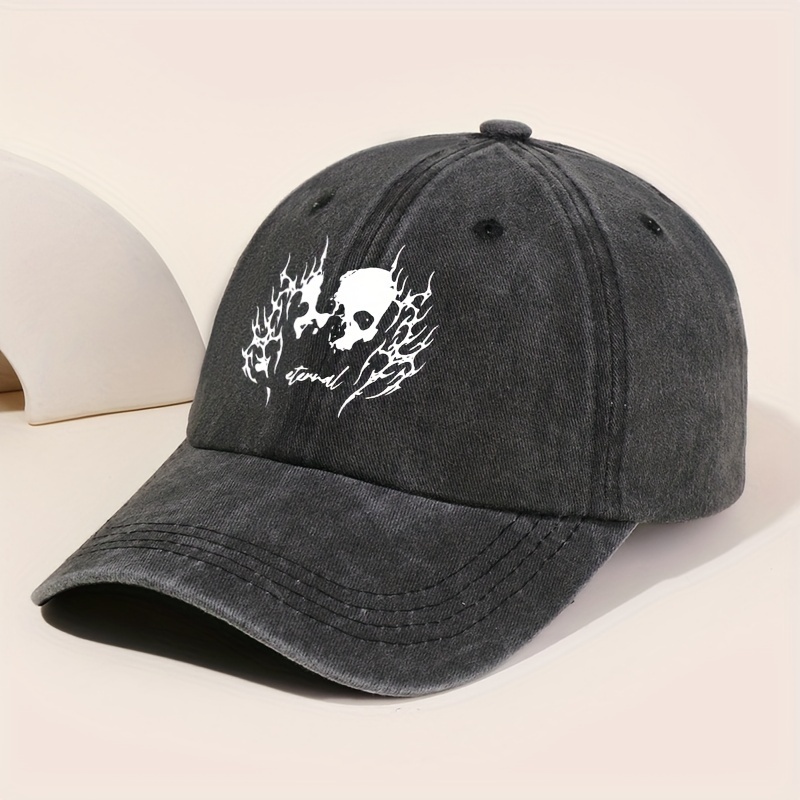 

1pc Unisex Sunshade Retro Washed Baseball Cap With Skull Print For Outdoor Sport, Golf, Fishing