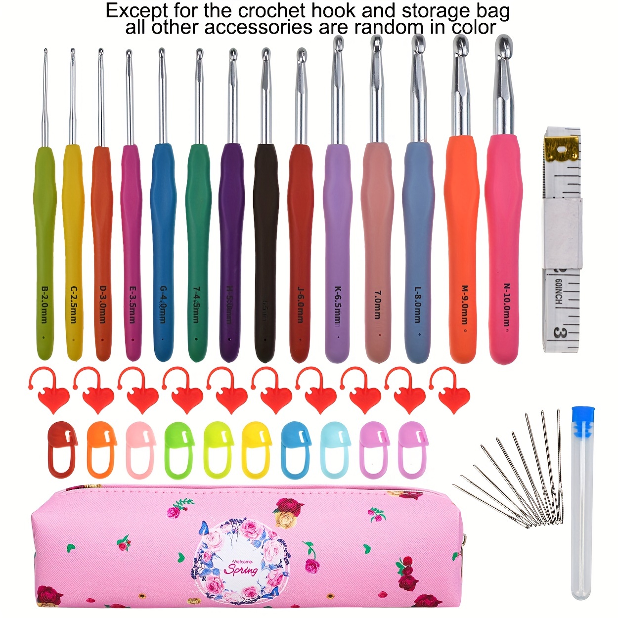 2 mm Crochet Hook, Wooden Handle Crochet Hooks 2.0 mm of Metal Hook, with 3  Big-Eyed Blunt Sewing Needles, 5 Markers and 1 Needle Storage Bottle, for