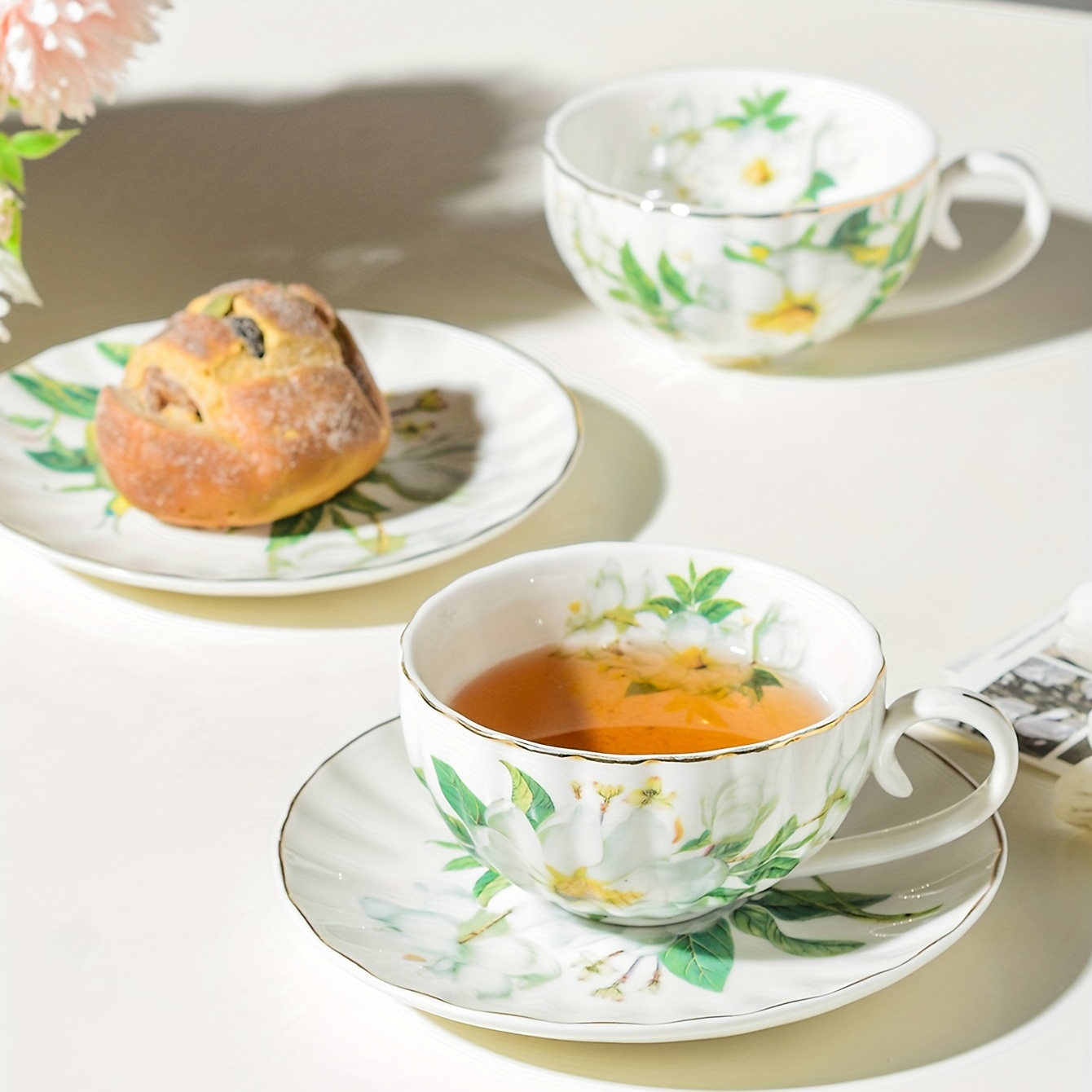 Juego de tazas de té y platillos, tazas de té Vintage, juego de té de ,  taza de té con patrón 3D de 250ml, taza de té y platillo para té, agua, 
