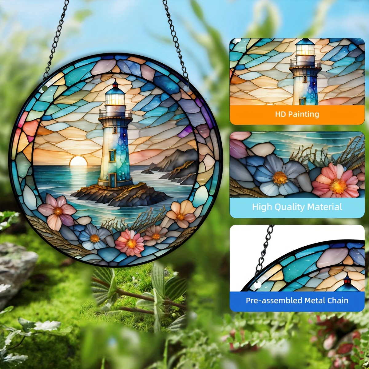 1pc 3D Phare Art Peint Fenêtre Suspendue Sun Catcher - Temu France