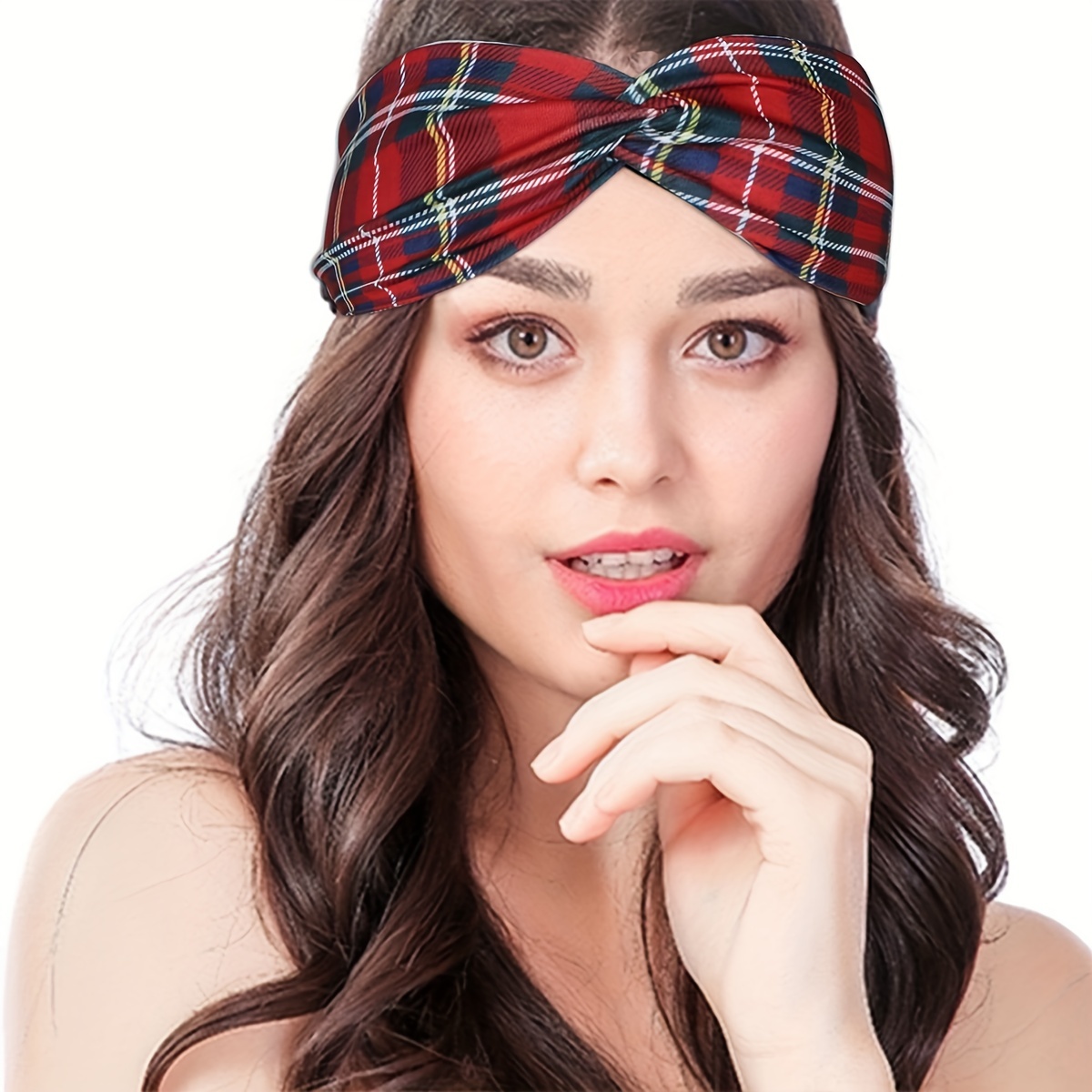 Plaid Headbands Cross Knotted Retro Hair Band Elastic Head - Temu Australia